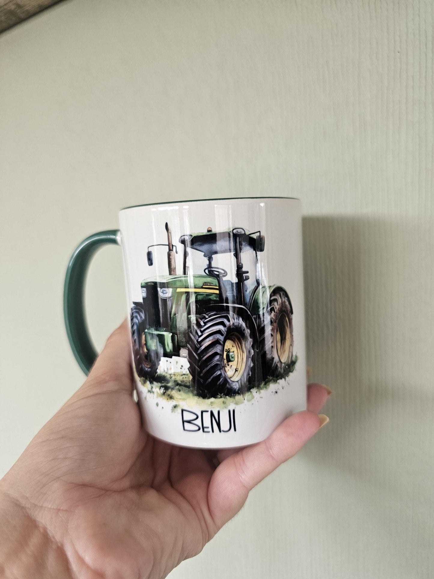 Personalised Green Tractor Mug & Coaster Set, Farmer Gift