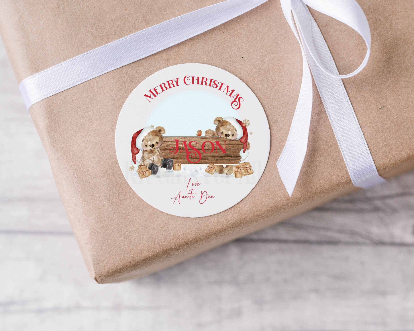 Personalised Christmas Bear Stickers, 24 Christmas Gift Tag Stickers, Custom Xmas Gift Tags, Christmas Present Stickers
