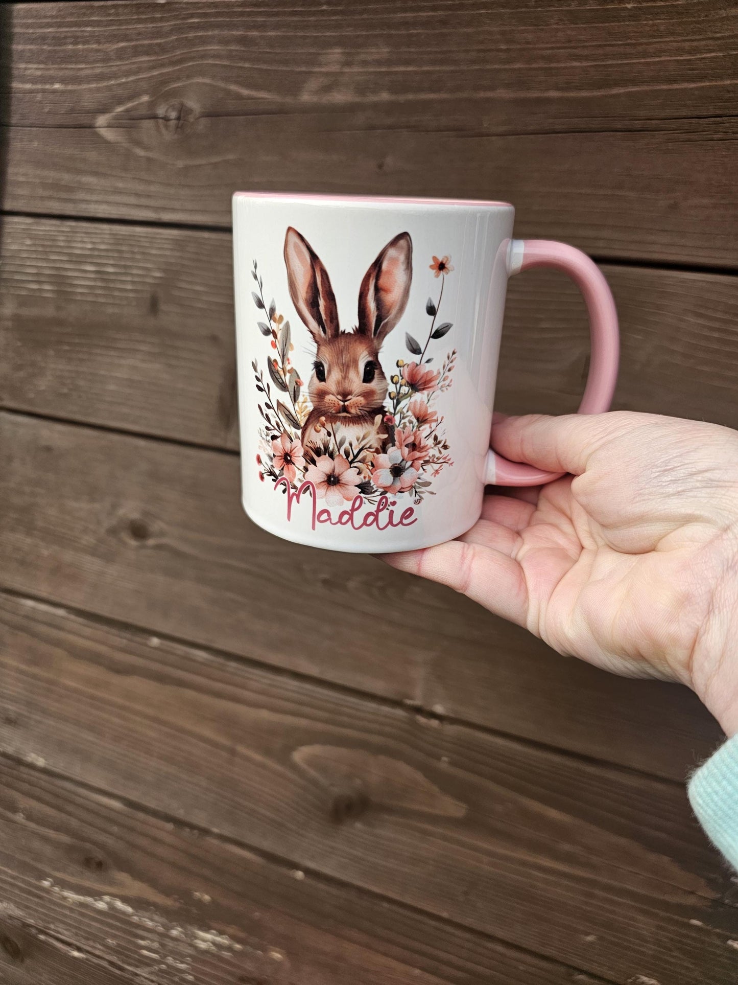 Personalised Rabbit Mug, Rabbit Lover Gifts, Floral Bunny Mug & Coaster, Gifts For Girls