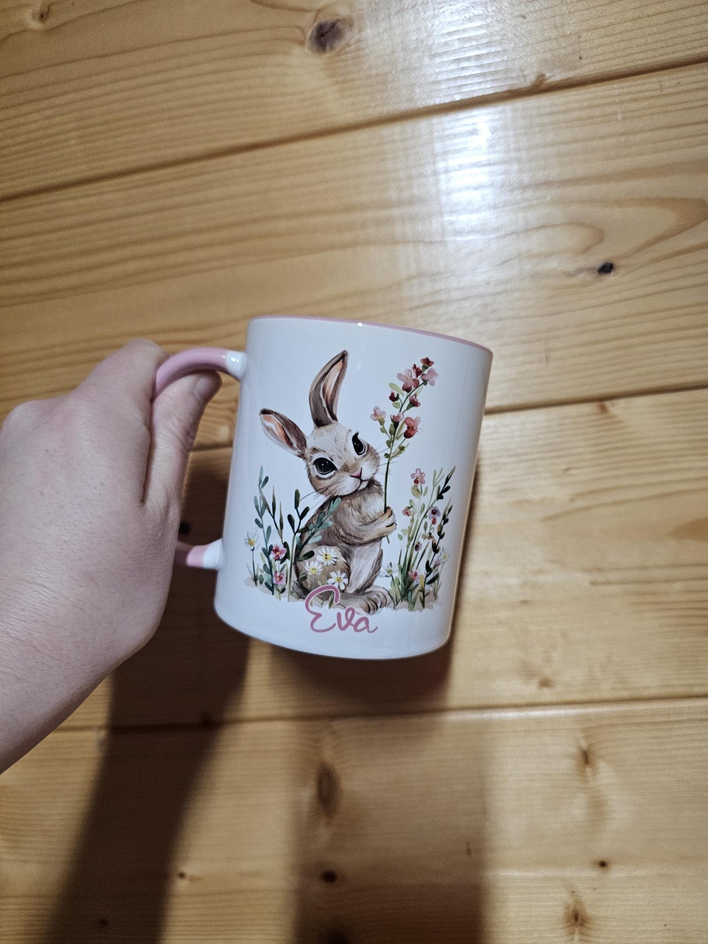 Personalised Rabbit Mug, Rabbit Lover Gifts, Floral Bunny Mug & Coaster, Mug For Girls Wife Mum