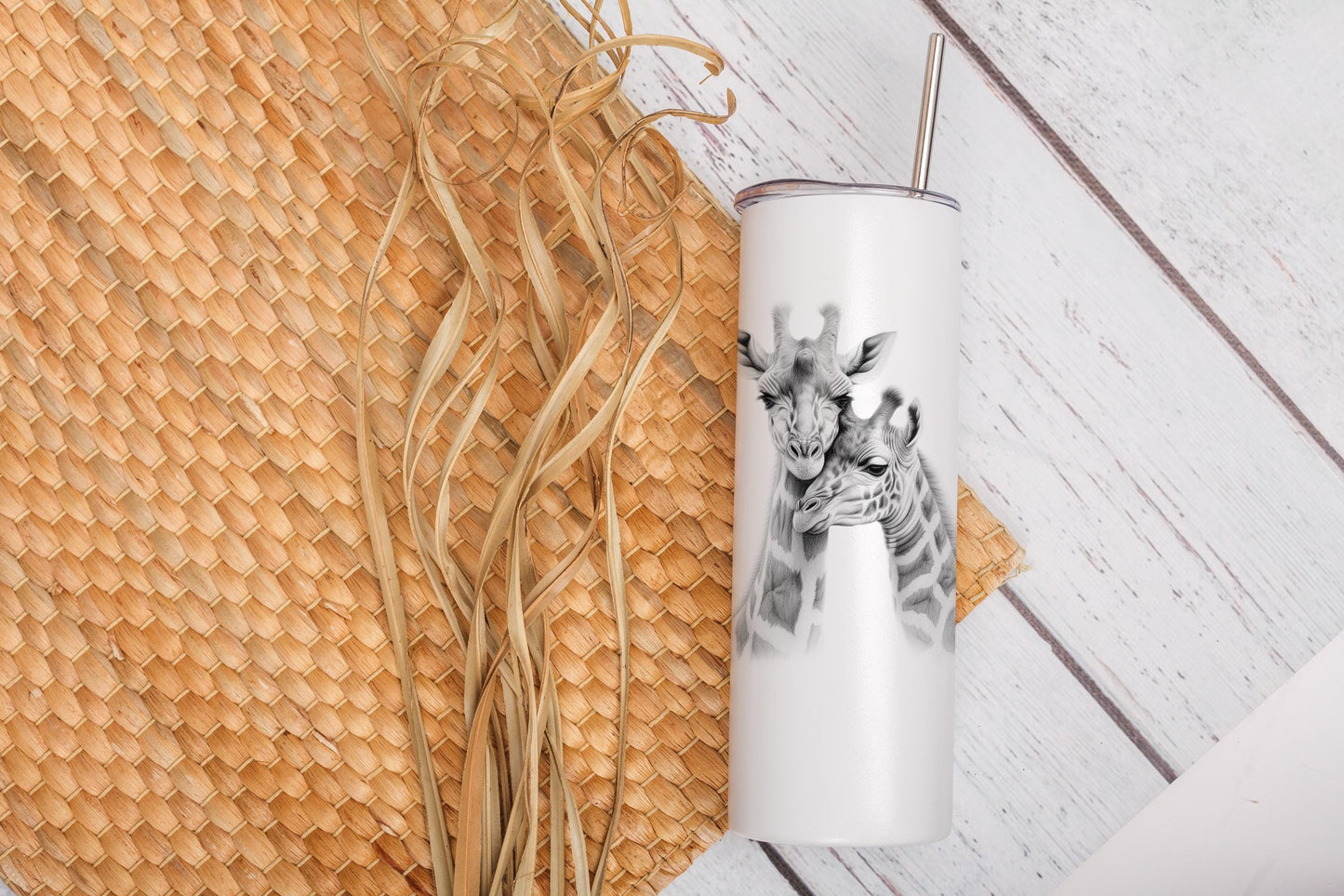 Giraffe Personalised 20oz Tumbler With Box & Aluminium Straw, Giraffe Gift For Woman Mum Nan Friend