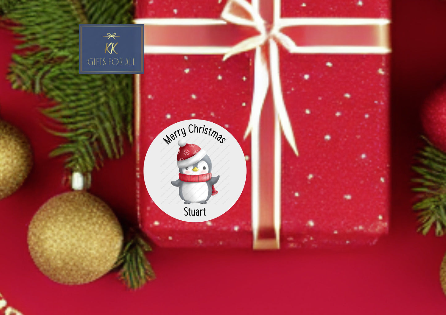 Personalised Christmas Stickers, 24 Christmas Gift Tag Stickers, Christmas Present Stickers, Penguin Label Tag