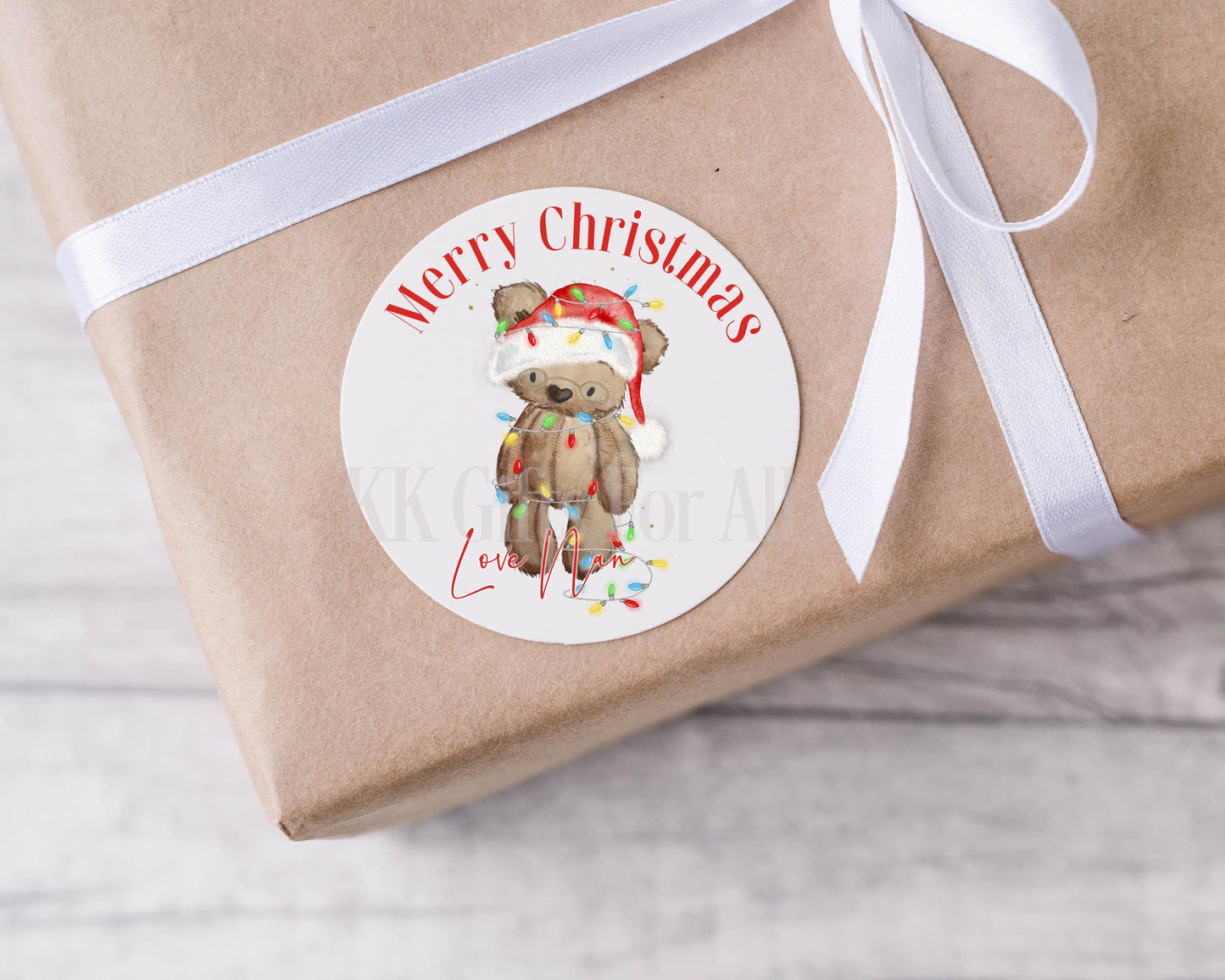 Personalised Christmas Stickers, 24 Christmas Gift Tag Stickers, Custom Xmas Gift Tags, Christmas Bear Present Stickers