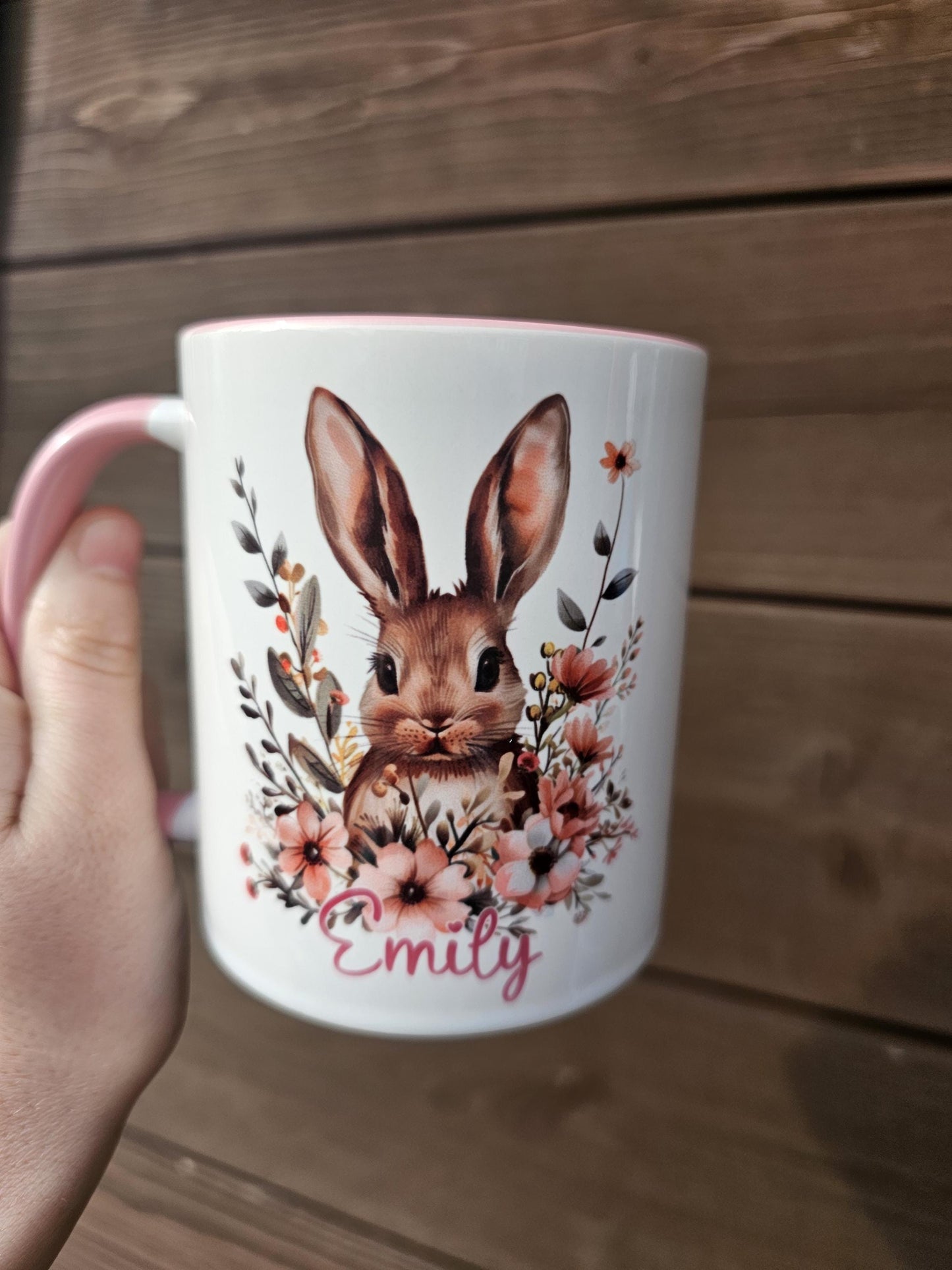 Personalised Rabbit Mug, Rabbit Lover Gifts, Floral Bunny Mug & Coaster, Gifts For Girls