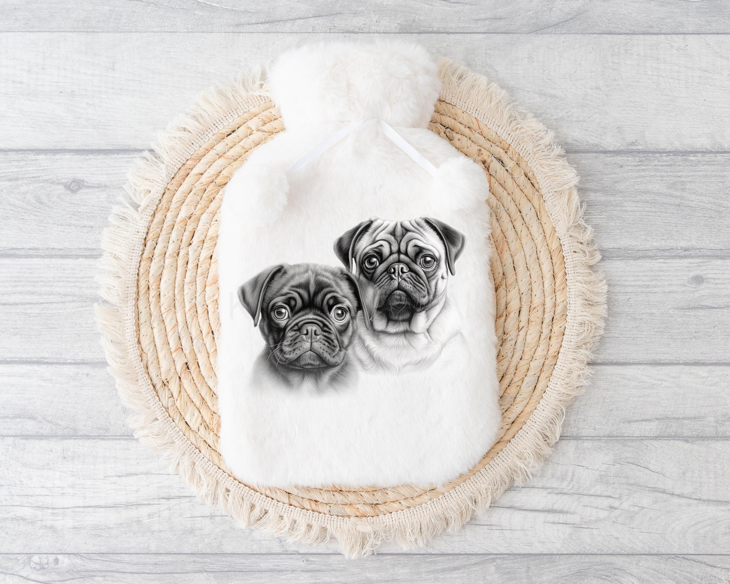 Black & Fawn Pug Hot Water Bottle, Personalised Dog Hot Water Bottle, Black Pug Gifts, Fawn Pug