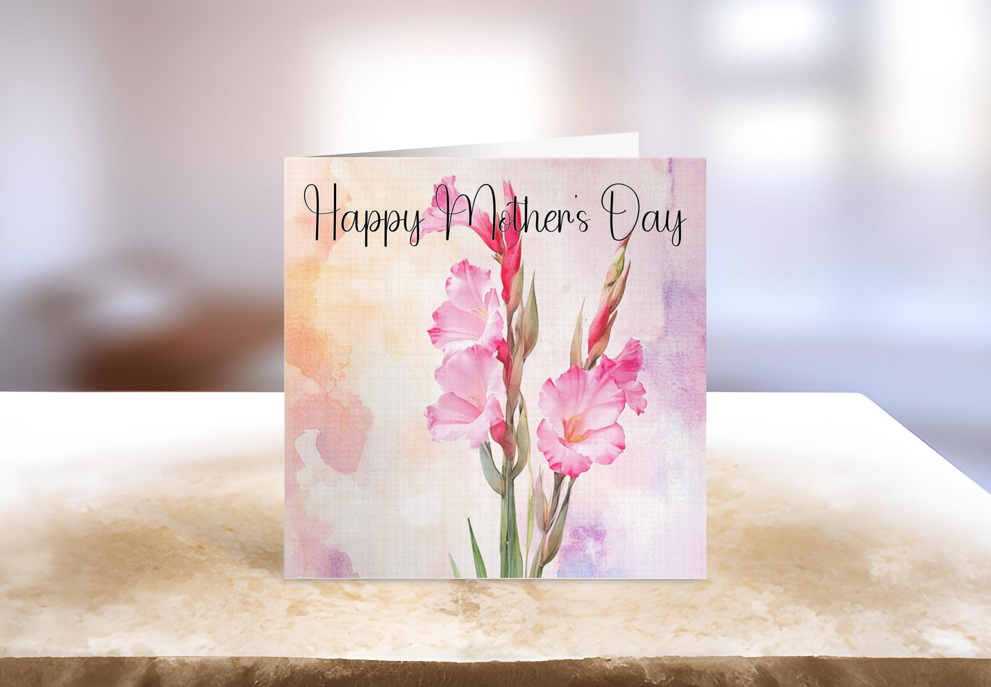 Pink Gladiolus Mother's Day Card, Personalised Mother's Day Card, Card For Mum Granny Nan Who Loves Gladiolus Flowers