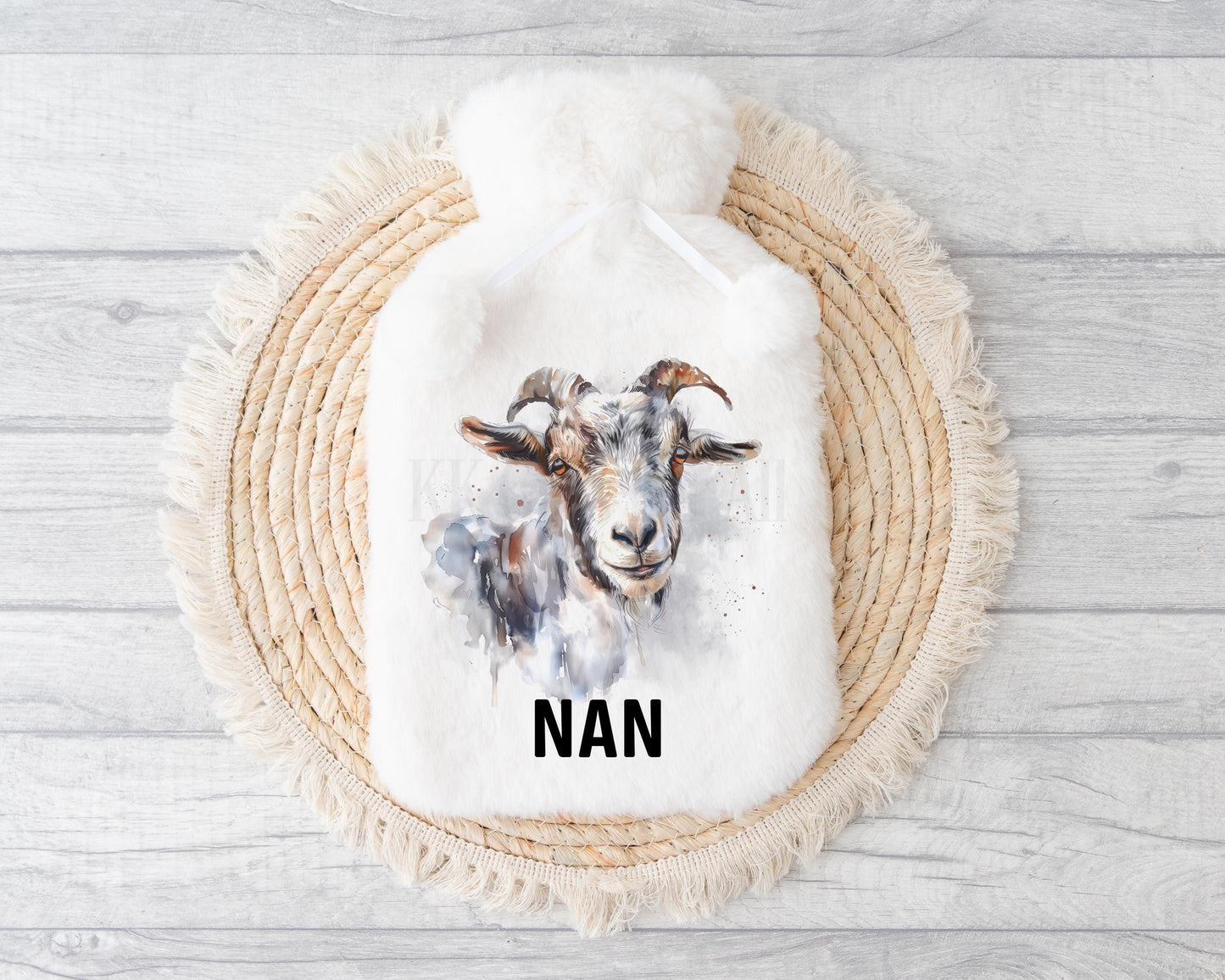 Personalised Hot Water Bottle - Goat Hot Water Bottle Gift With Fluffy Cover