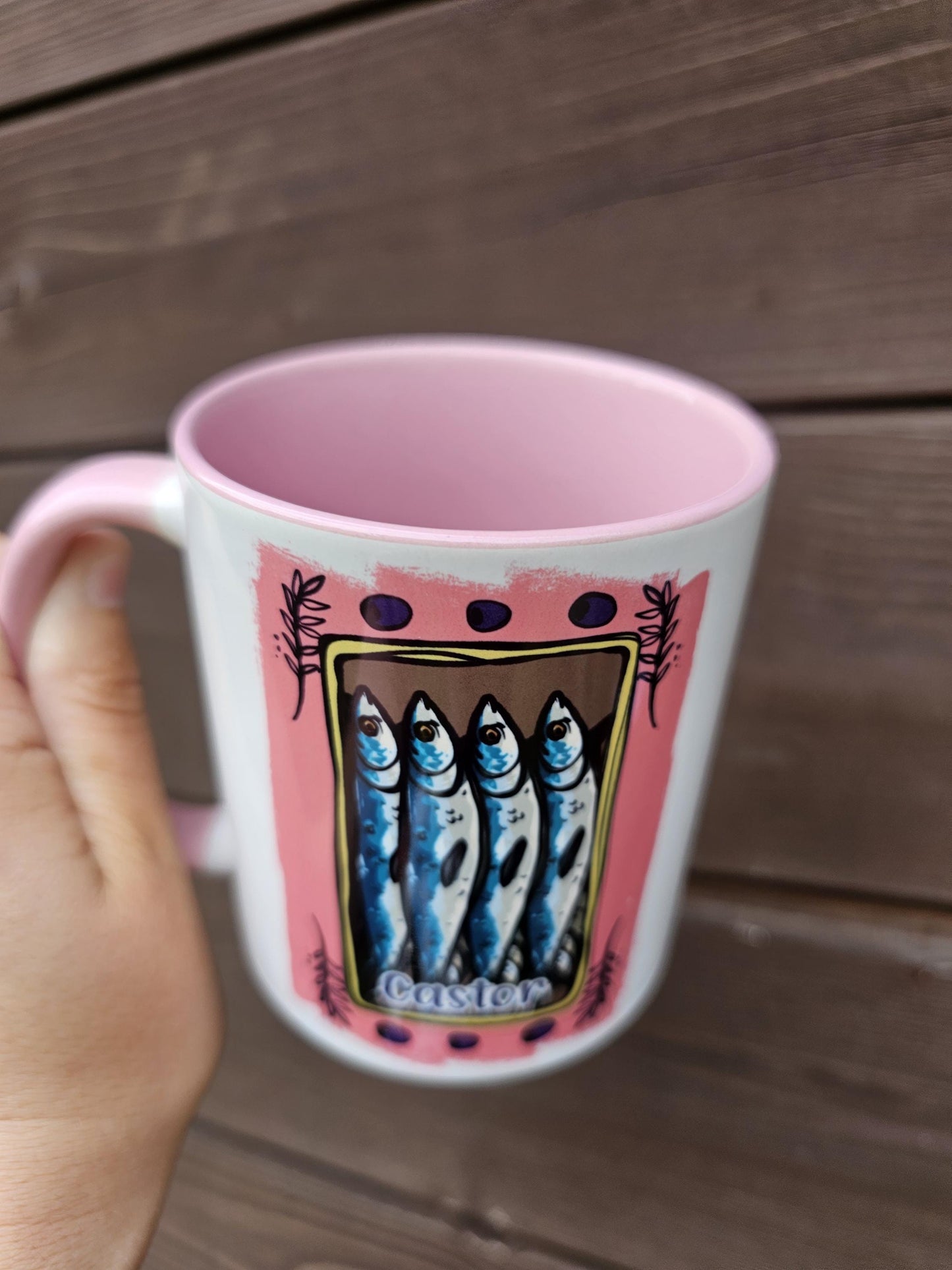 Personalised Pink Sardine Mug & Coaster: Tinned Fish Gift