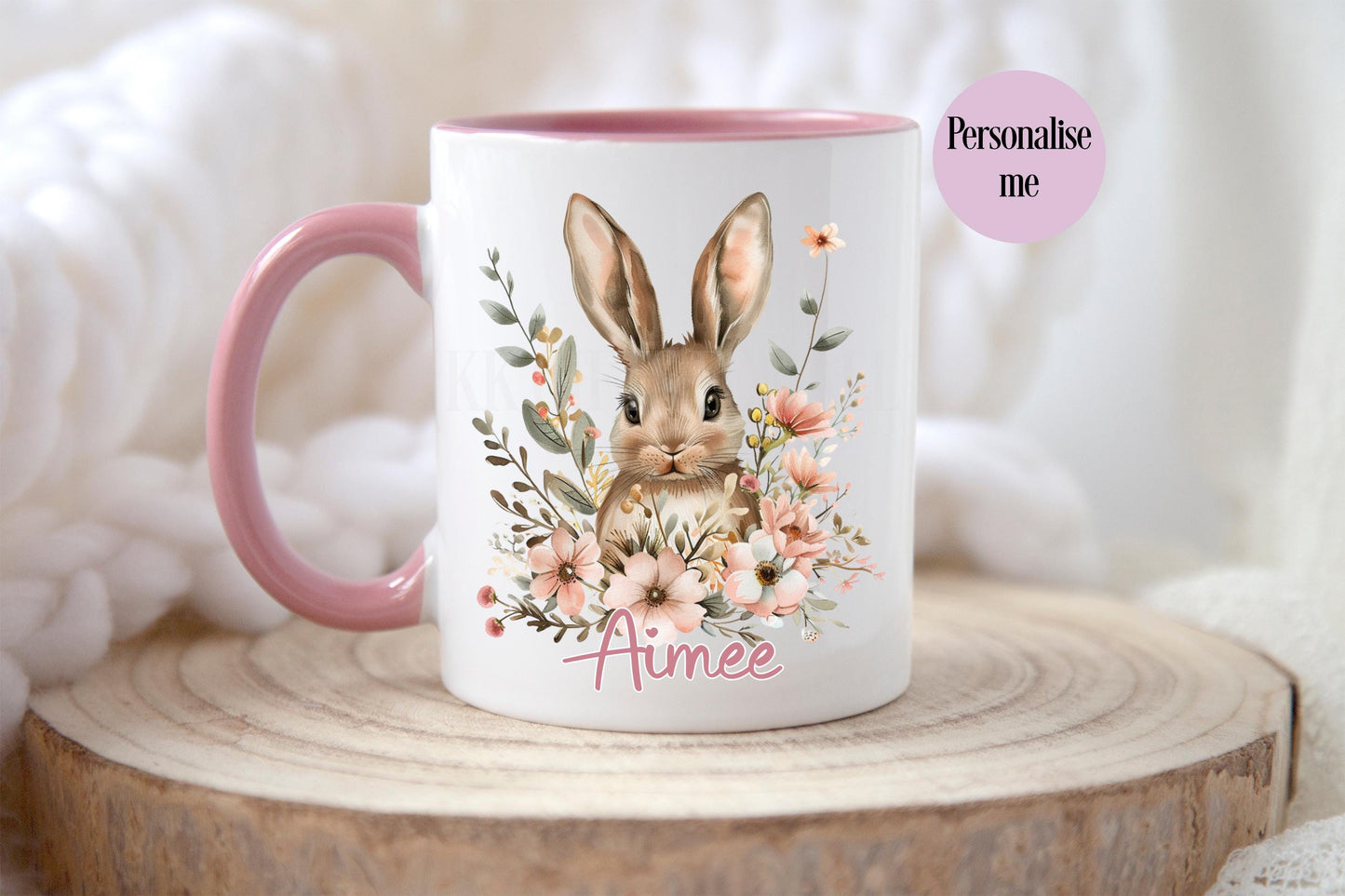 Personalised Rabbit Mug, Rabbit Lover Gifts, Floral Bunny Mug & Coaster, Gifts For Girls