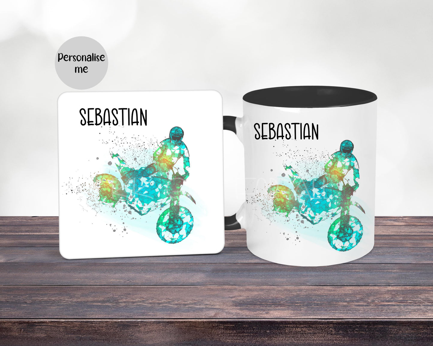 Personalised Motorcross Bike Mug & Coaster, Gift For Men - Dad Grandad Uncle Son Friend, Birthday Gift For Motorcross Biker