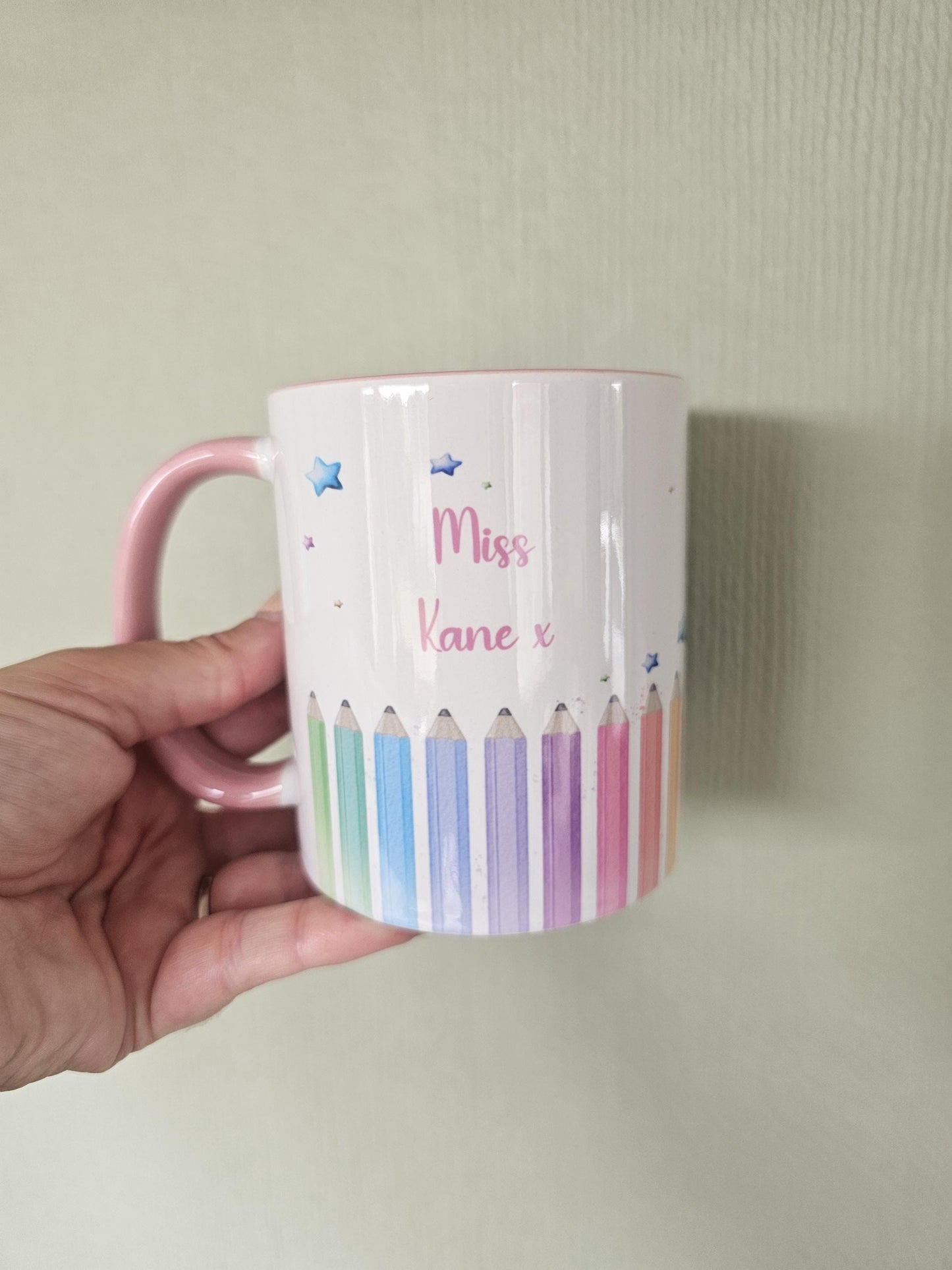 Personalised Rainbow Pencil Mug – Custom Name Teacher Gift – Back to School Mug – Kids Art Mug – Colourful Classroom Cup - Artist Gift Idea