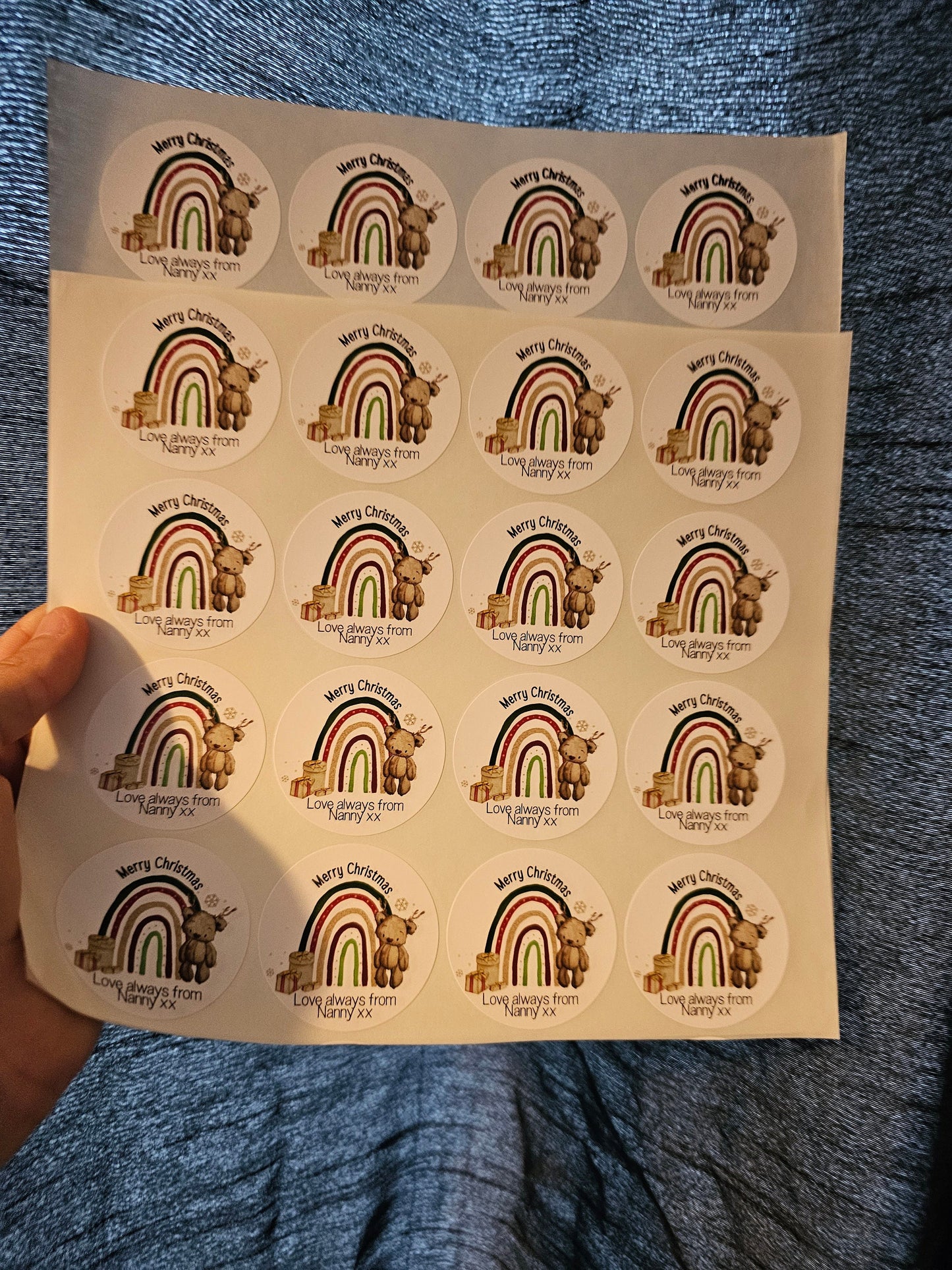 Personalised Christmas Stickers, 24 Christmas Gift Tag Stickers, Christmas Present Stickers, Cute Antler Bear Rainbow