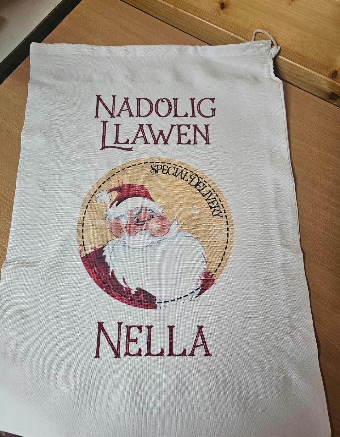Personalised Christmas Santa Sack, Father Christmas Sack, Traditional Or Gold Design, Xmas 2025, Welsh Christmas Santa Sack, Nadolig Llawen