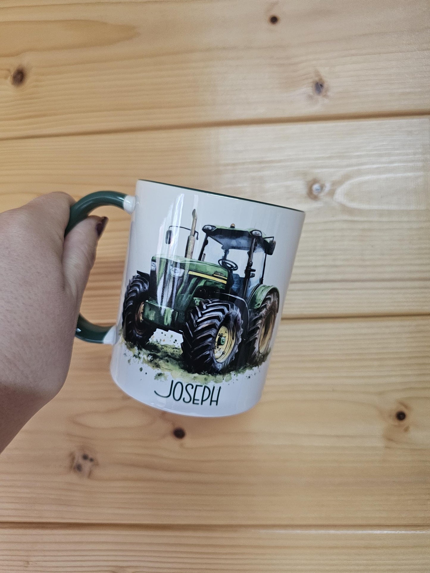 Personalised Green Tractor Mug & Coaster Set, Farmer Gift