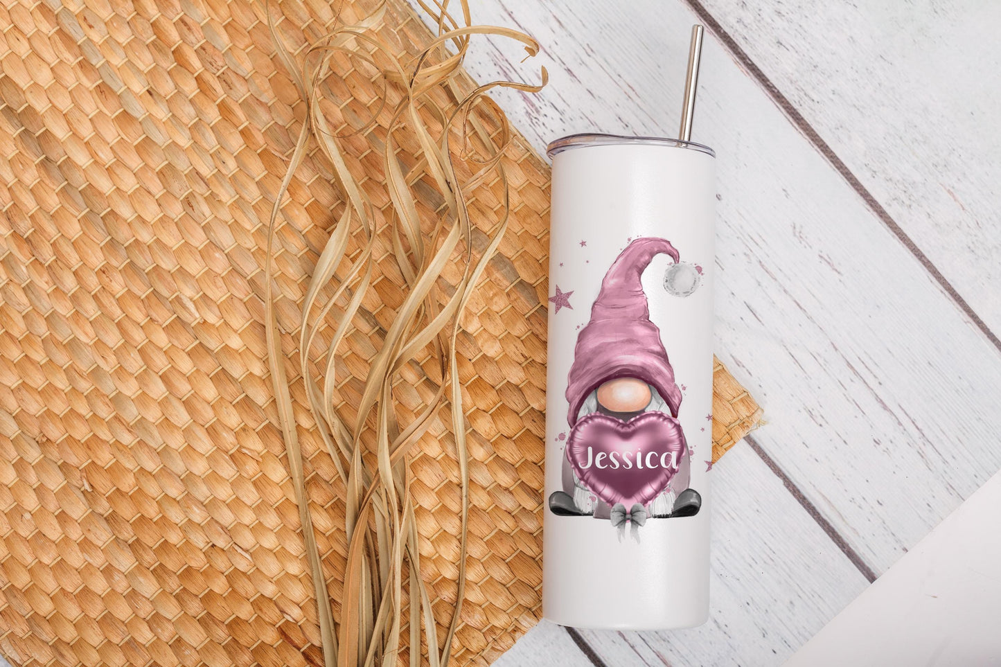 Personalised Pink Gonk Tumbler, 20oz Insulated Gnome Lover Gift