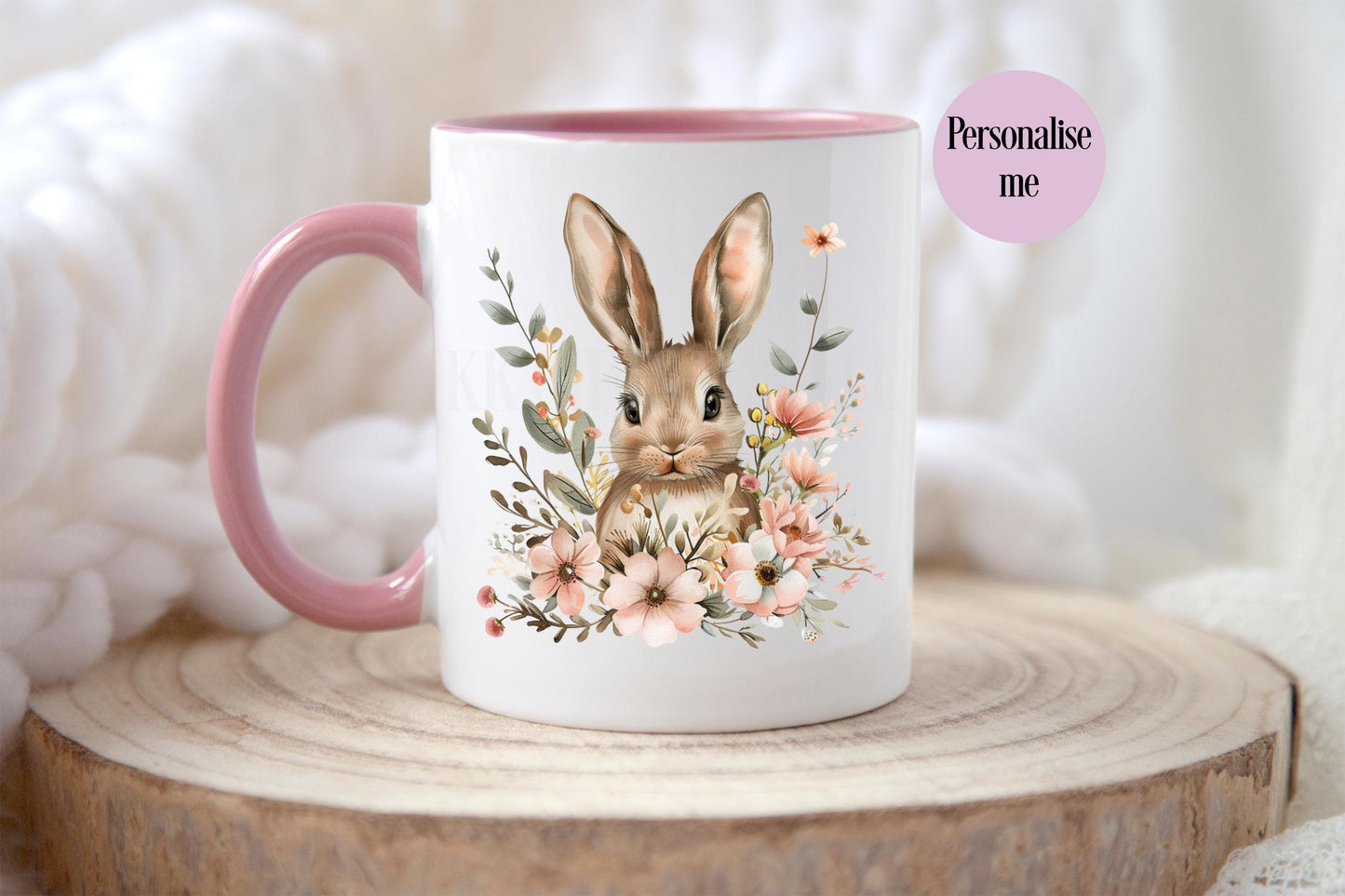 Personalised Rabbit Mug, Rabbit Lover Gifts, Floral Bunny Mug & Coaster, Gifts For Girls