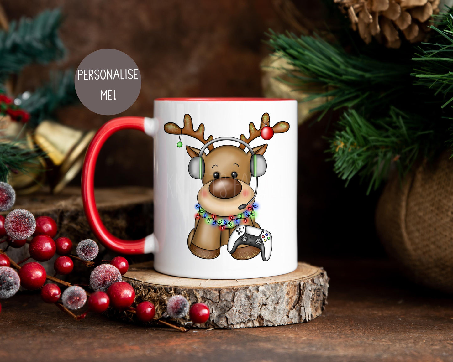 Personalised Christmas Reindeer Mug, Gaming Boy Christmas Mug