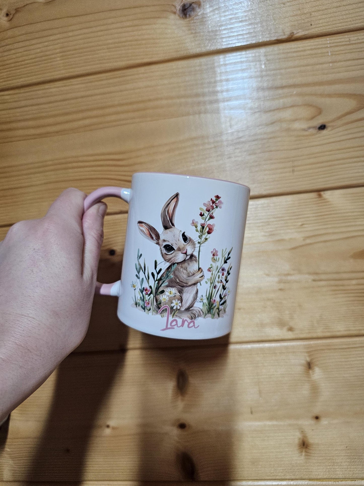 Personalised Rabbit Mug, Rabbit Lover Gifts, Floral Bunny Mug & Coaster, Mug For Girls Wife Mum