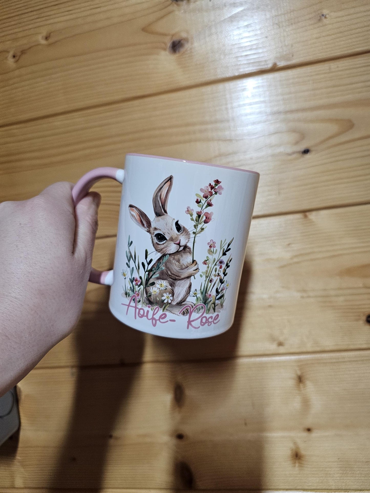 Personalised Rabbit Mug, Rabbit Lover Gifts, Floral Bunny Mug & Coaster, Mug For Girls Wife Mum