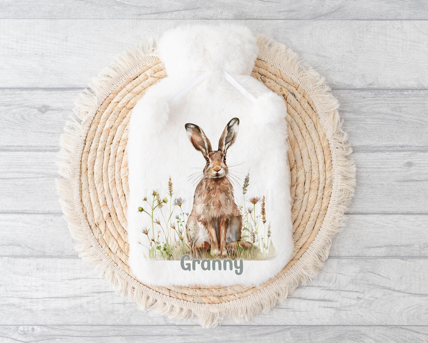 Hare Hot Water Bottle, Personalised Hare Gifts, Fluffy Hot Water Bottle, Valentine's Day Mother's Day Gifts