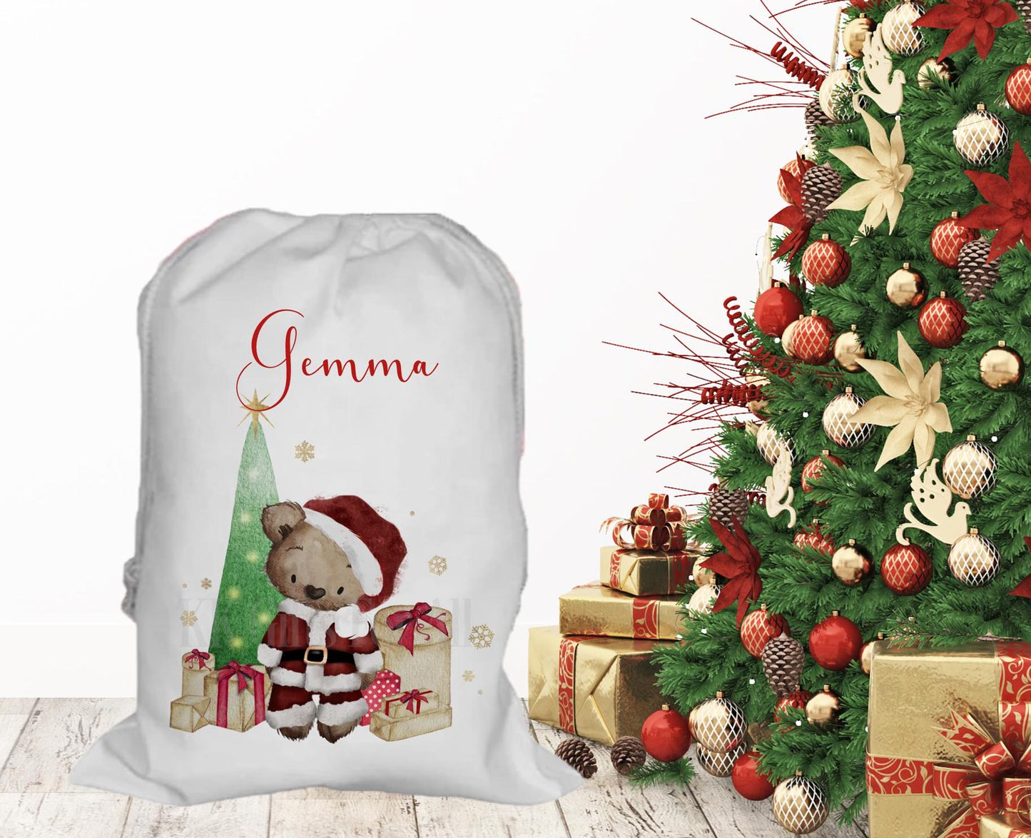 Personalised Father Christmas Santa Sack, Large Christmas Sack, Christmas Present Bag, Christmas Bear Santa Sack