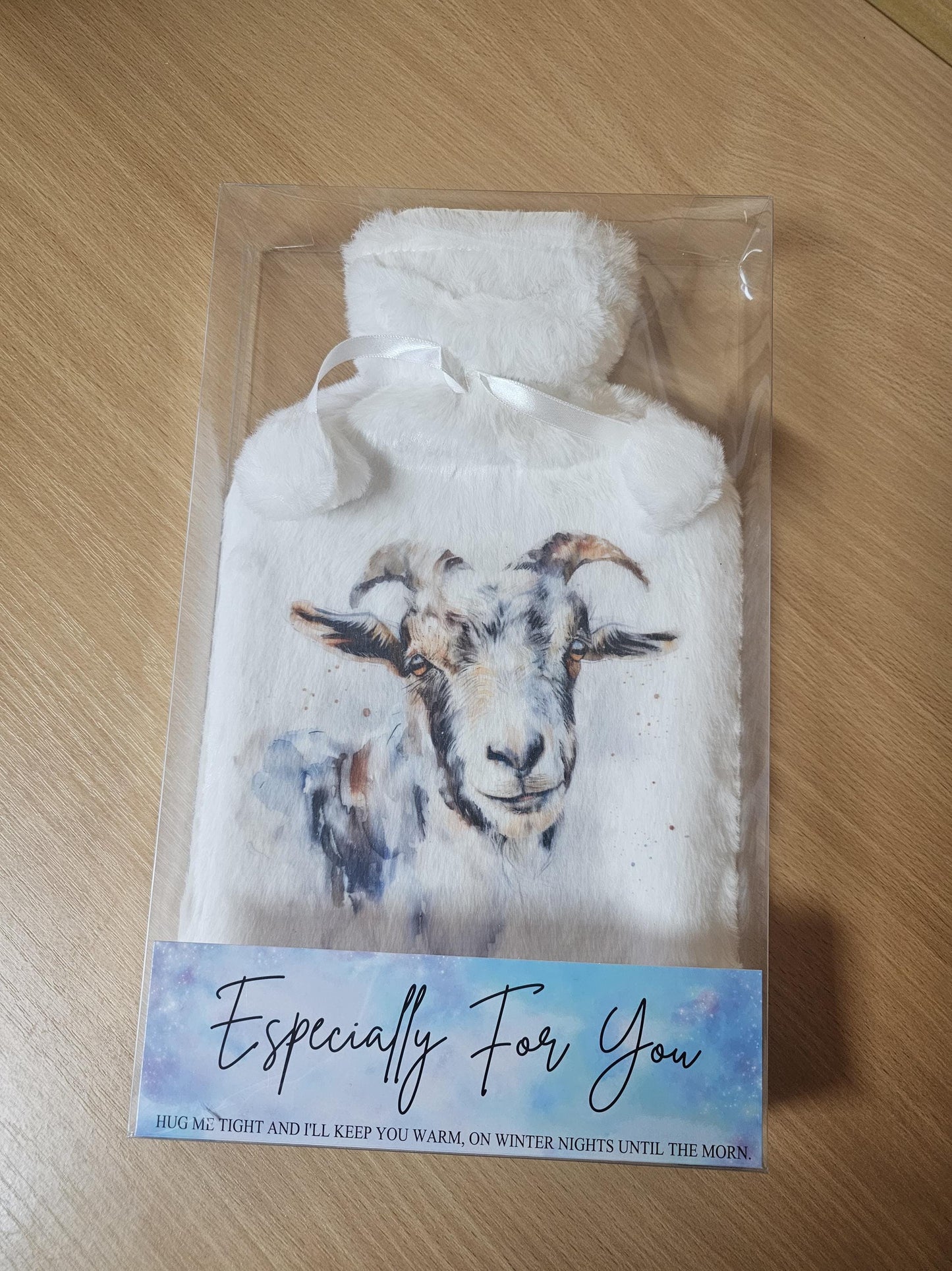 Personalised Hot Water Bottle - Goat Hot Water Bottle Gift With Fluffy Cover