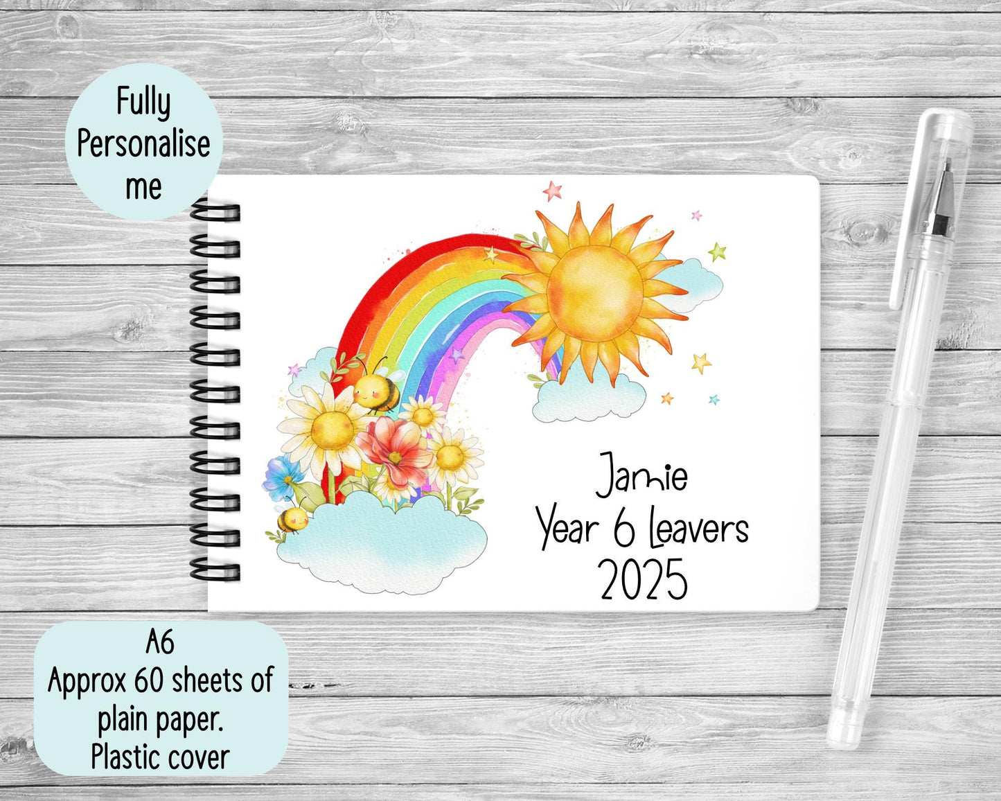 Rainbow School Leavers Book, Personalised Leavers A6 Notebook For Year 6/11 Leavers, Class Of 2025 Keepsake