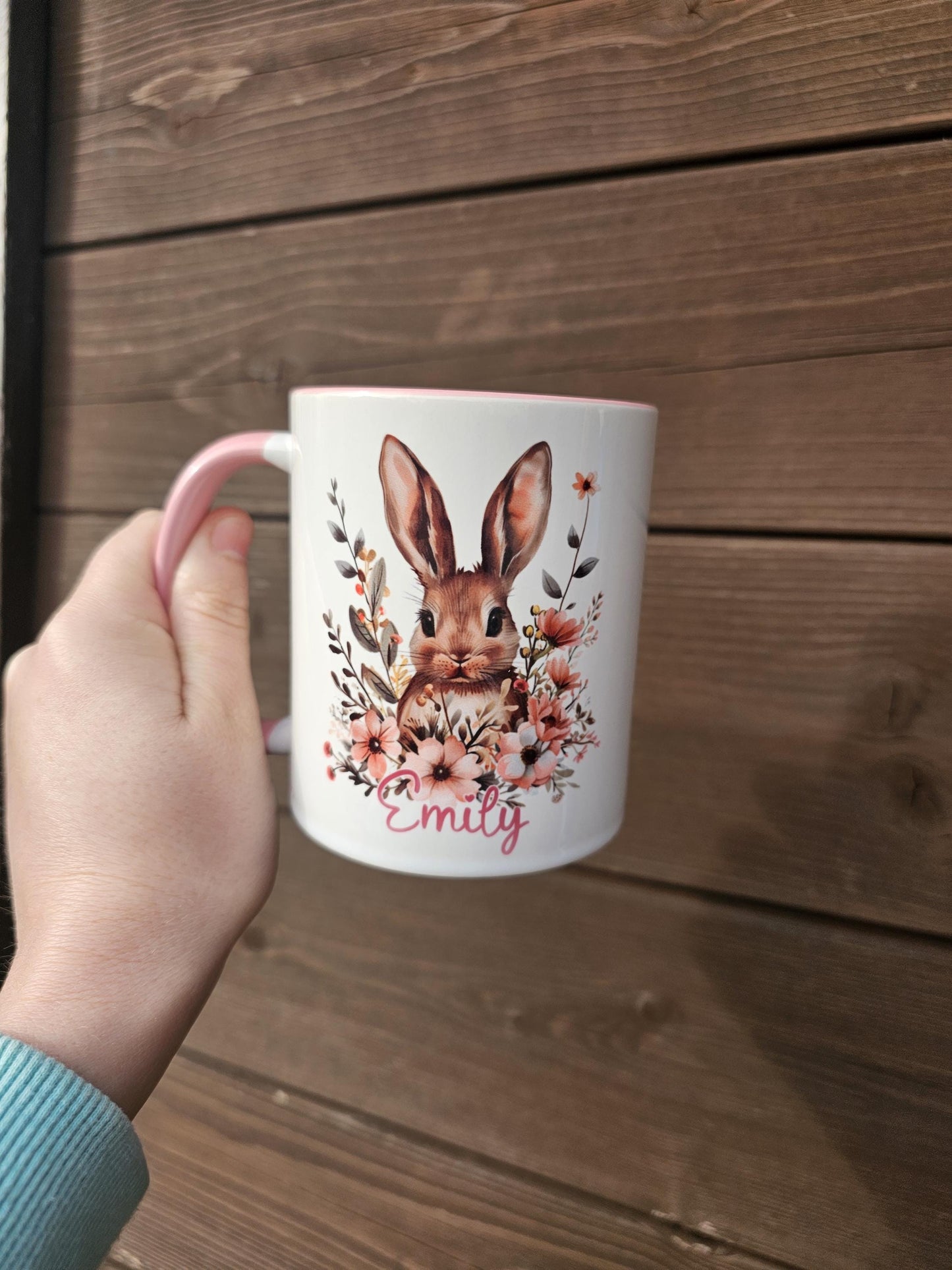 Personalised Rabbit Mug, Rabbit Lover Gifts, Floral Bunny Mug & Coaster, Gifts For Girls
