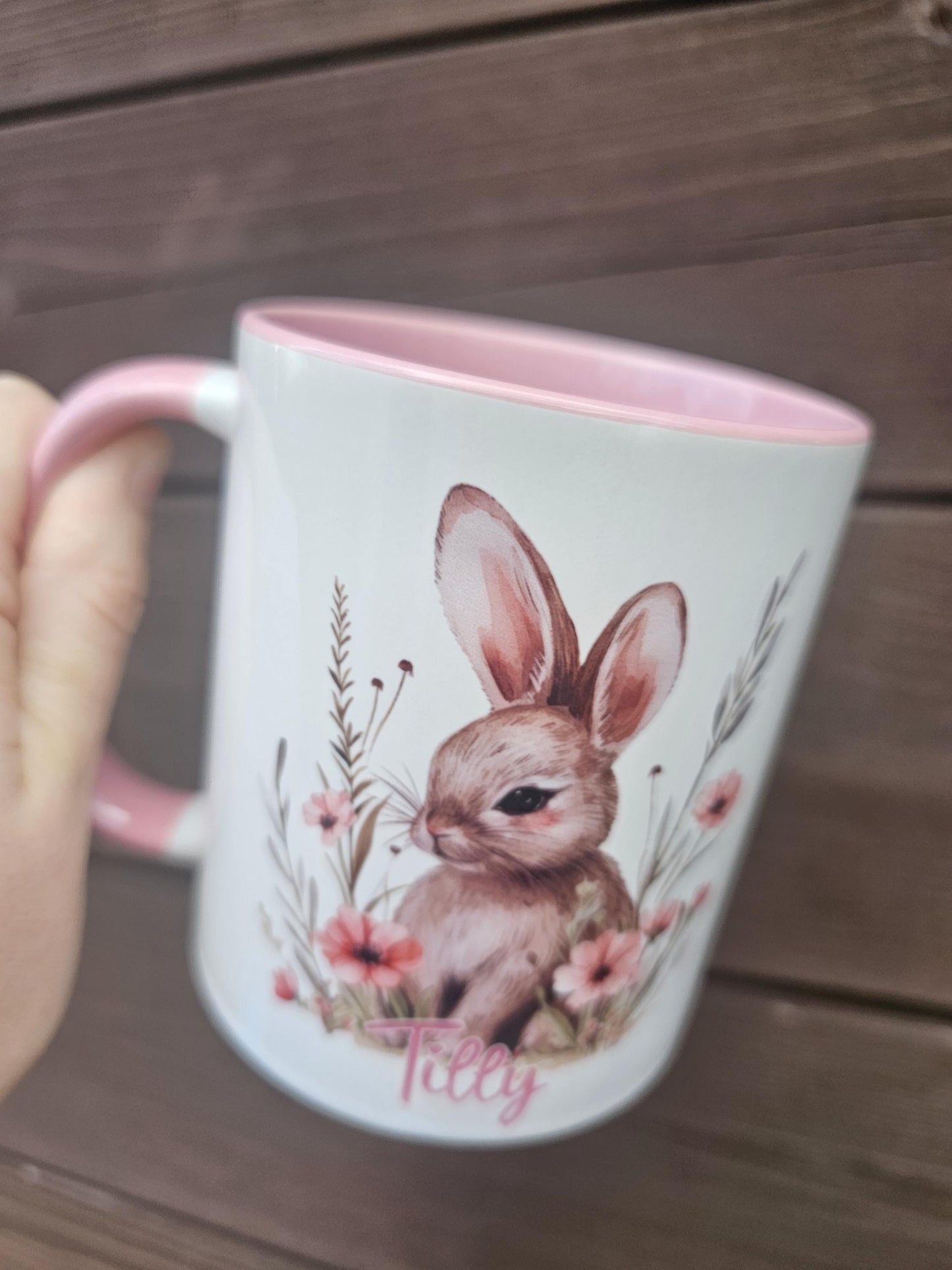 Personalised Bunny Mug – Floral Spring Theme Cup With Custom Name | Rabbit Lover Gifts