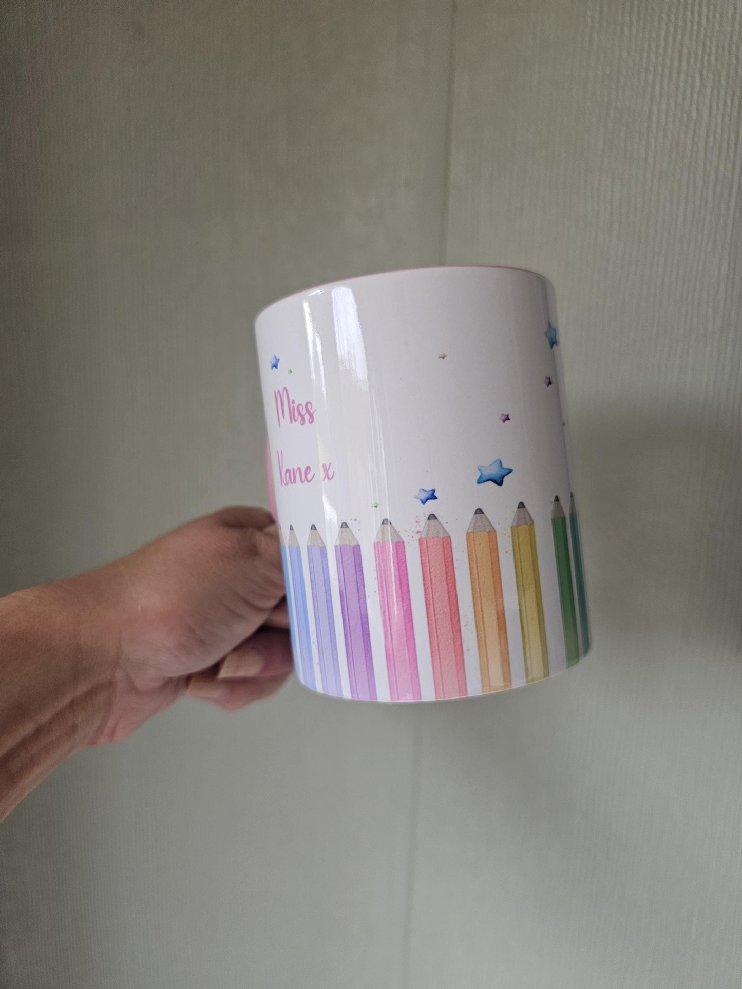 Personalised Rainbow Pencil Mug – Custom Name Teacher Gift – Back to School Mug – Kids Art Mug – Colourful Classroom Cup - Artist Gift Idea