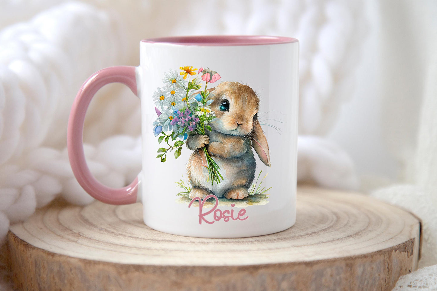 Cute Bunny Rabbit Mug & Coaster, Personalised Rabbit Mug, Rabbit Lover Gifts