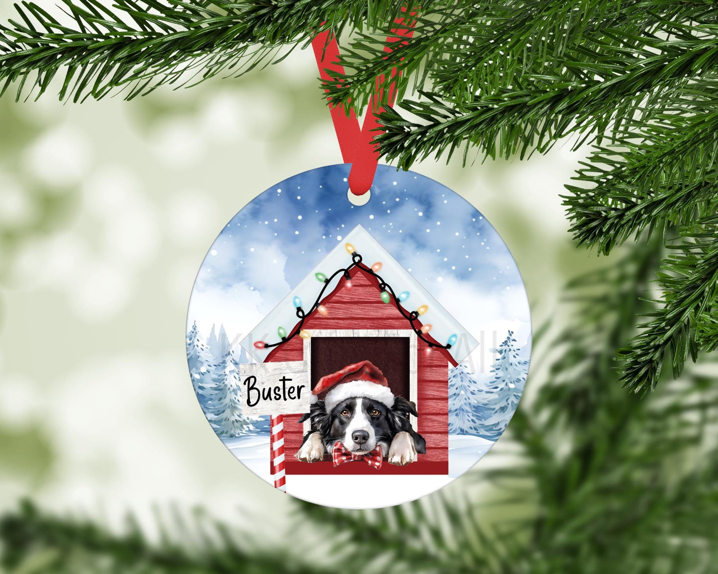 Personalised Christmas Collie Dog Tree Decoration, Border Collie Metal Christmas Hanging Ornament