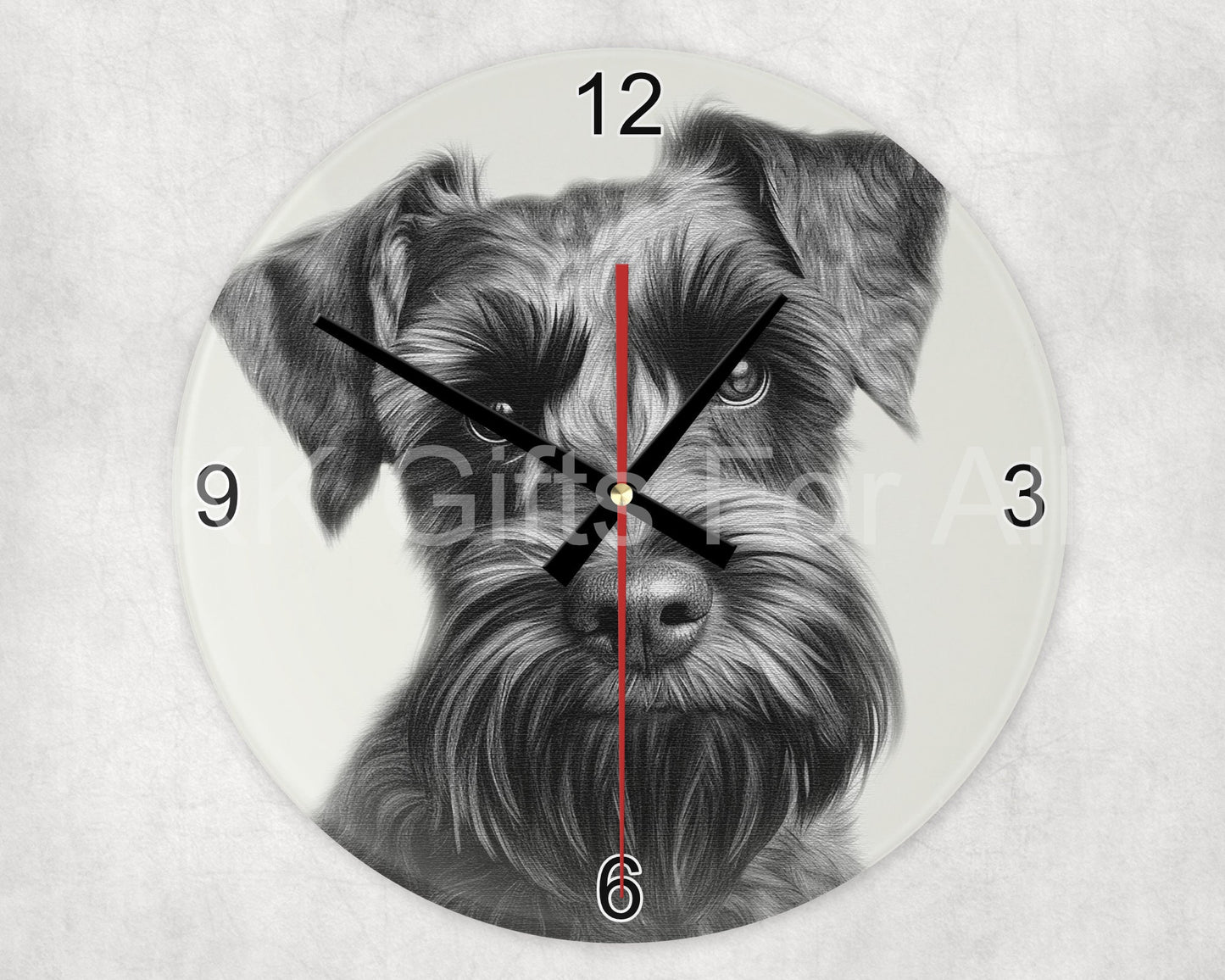 Black Schnauzer Dog Glass Clock, Wall Clock For Miniature Schnauzer Dog Owner