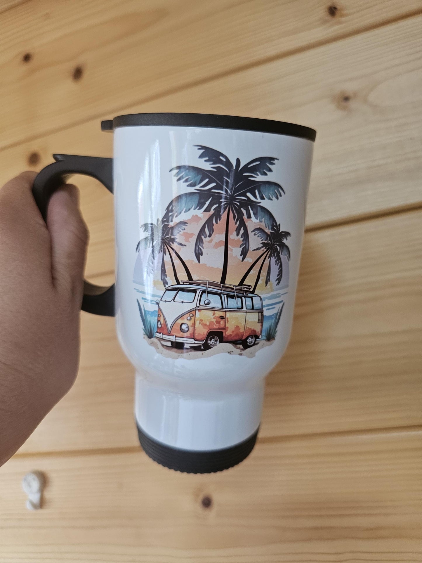 Orange Camper Travel Mug,  Travel Hot Drink Cup, Camping Travel Cup