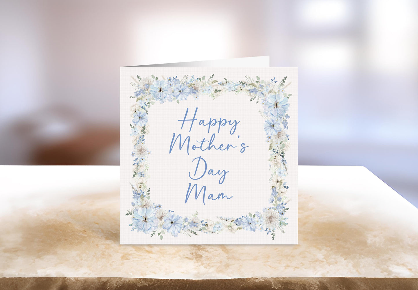 Blue Floral Mother's Day Card, Personalised Mother's Day Card, Card For Mum Granny Nan With Blue Floral Frame