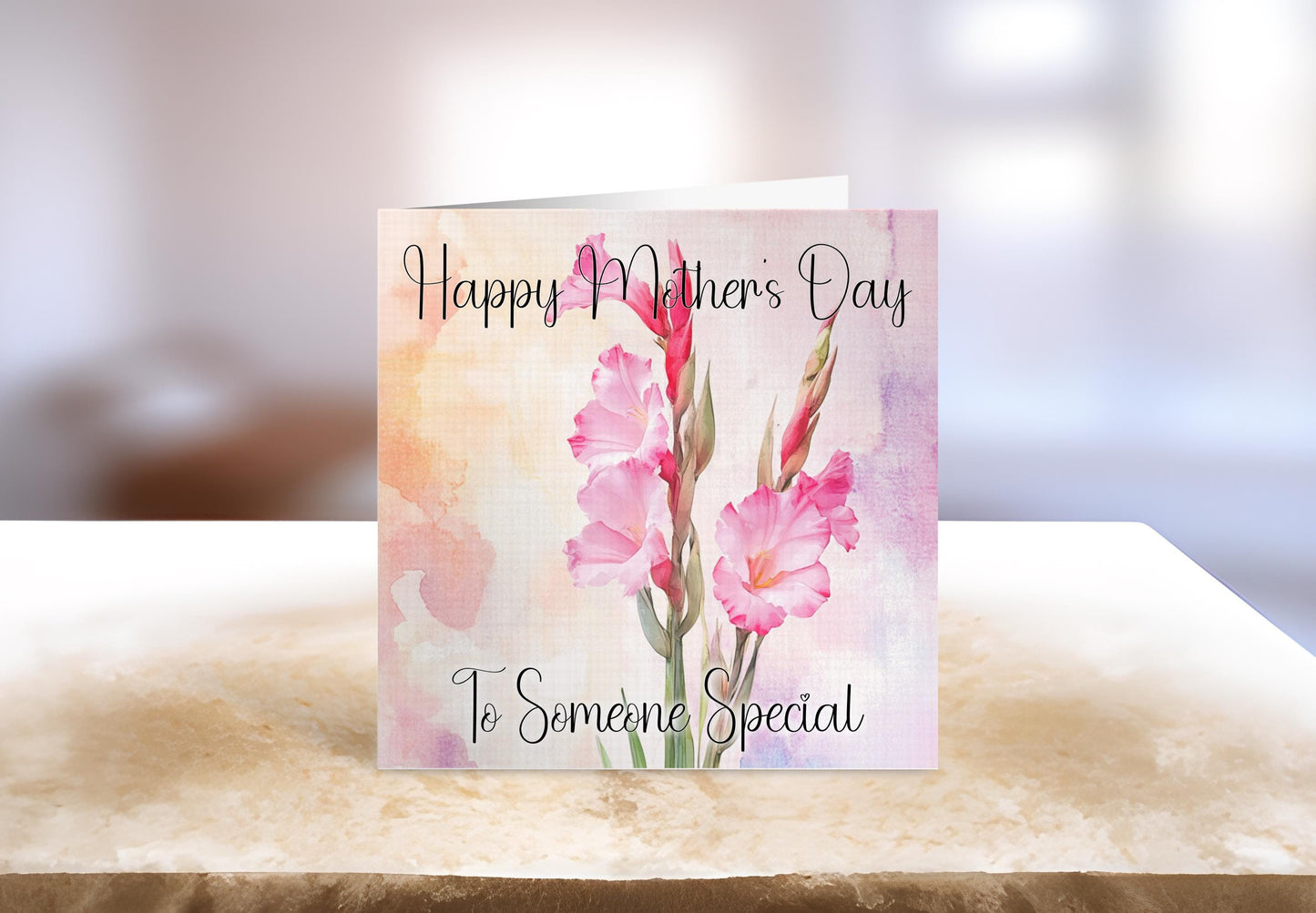 Pink Gladiolus Mother's Day Card, Personalised Mother's Day Card, Card For Mum Granny Nan Who Loves Gladiolus Flowers