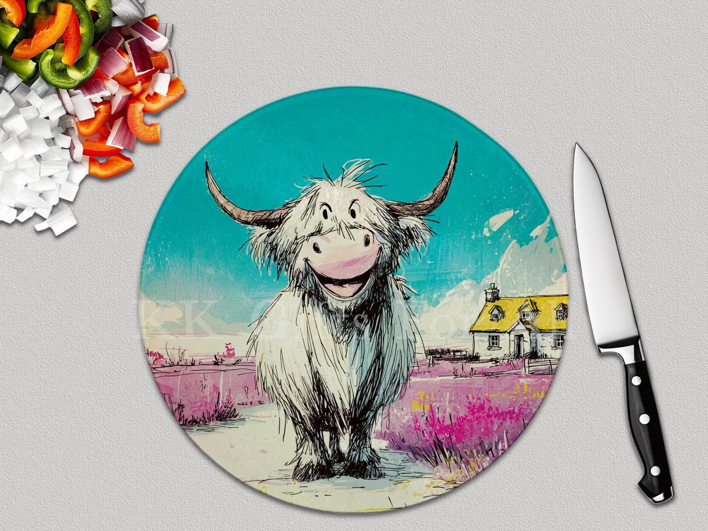 Highland Cow Chopping Board, Glass Work Top Saver, Cutting Board, New Home Gifts, Farmhouse Kitchen Decor