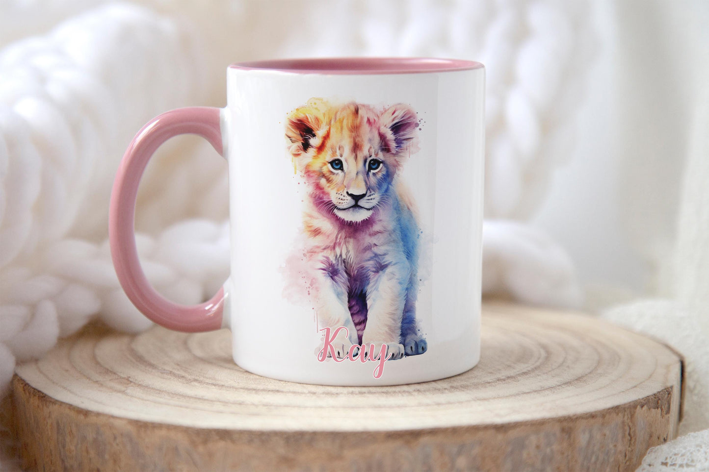 Rainbow Lion Cub Mug: Personalised Watercolor Cub Gift