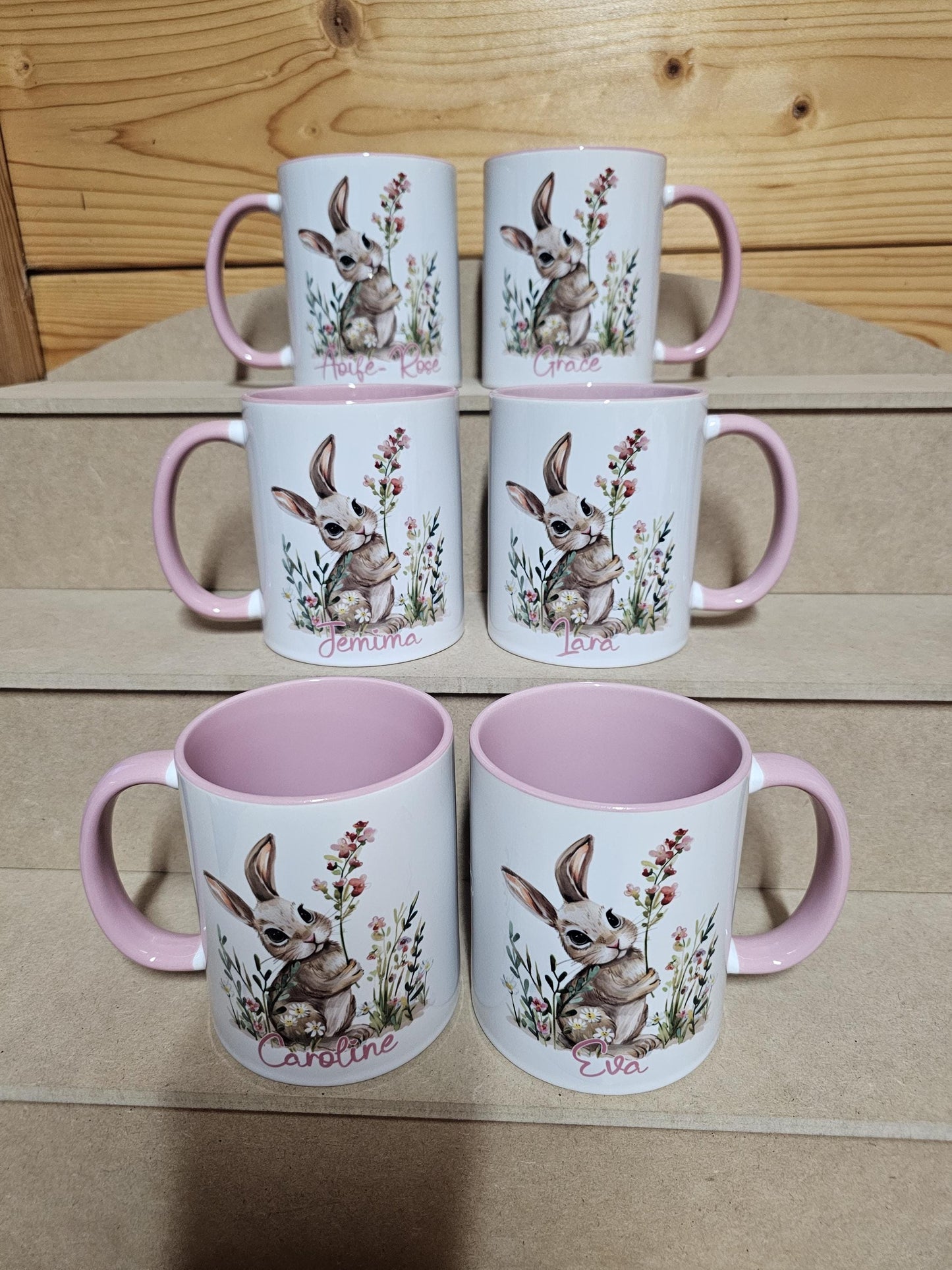 Personalised Rabbit Mug, Rabbit Lover Gifts, Floral Bunny Mug & Coaster, Mug For Girls Wife Mum