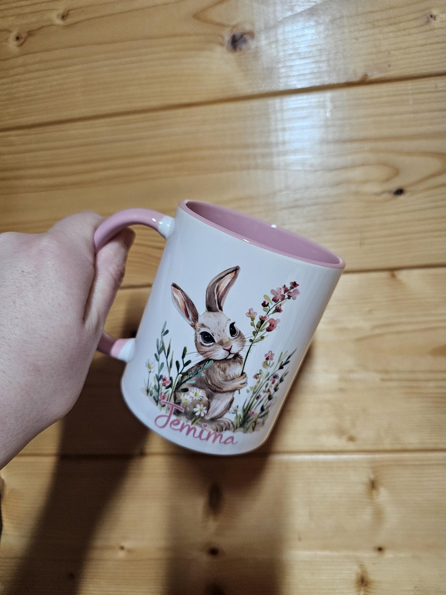 Personalised Rabbit Mug, Rabbit Lover Gifts, Floral Bunny Mug & Coaster, Mug For Girls Wife Mum