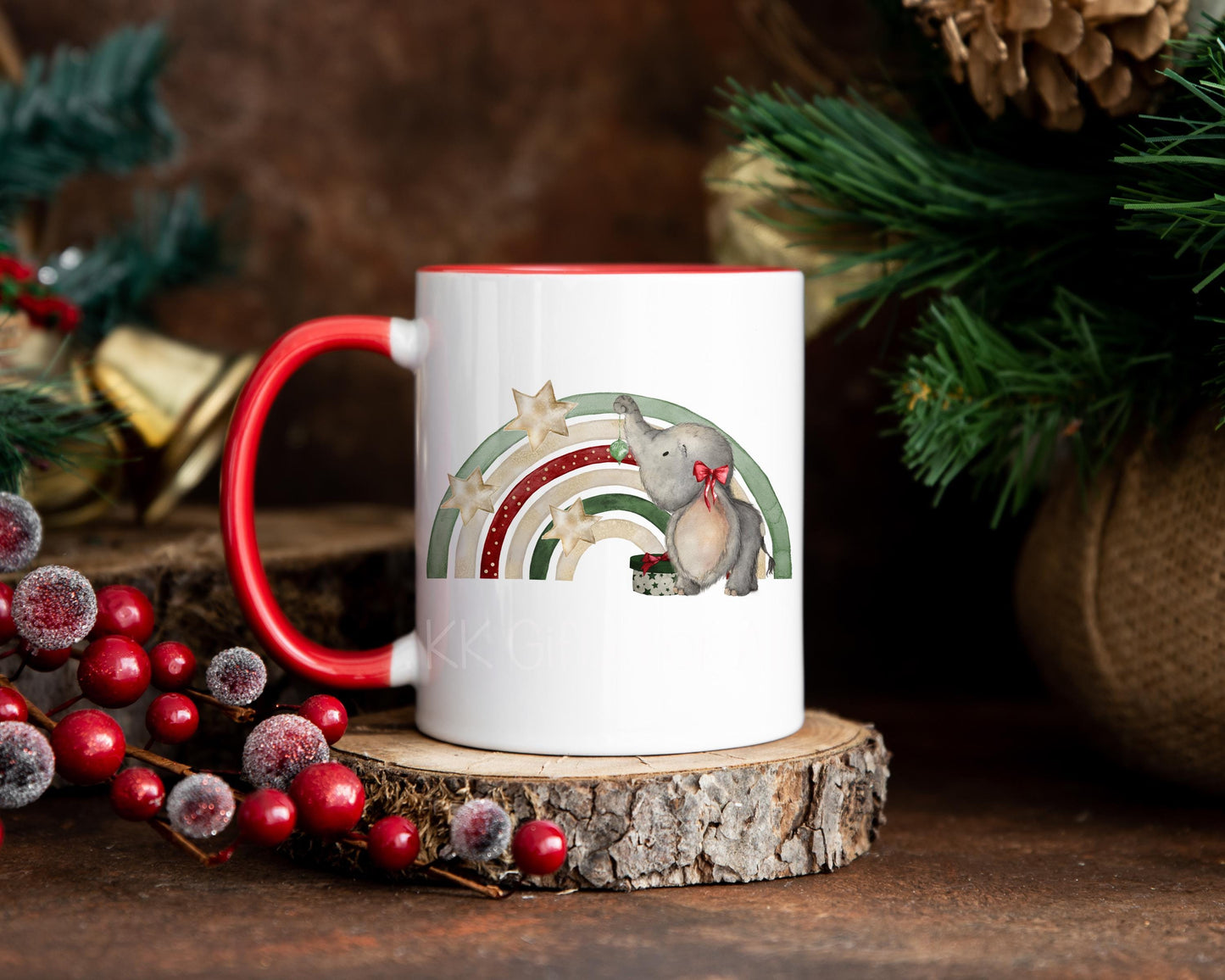 Christmas Elephant Rainbow Mug - Children's Christmas Mug