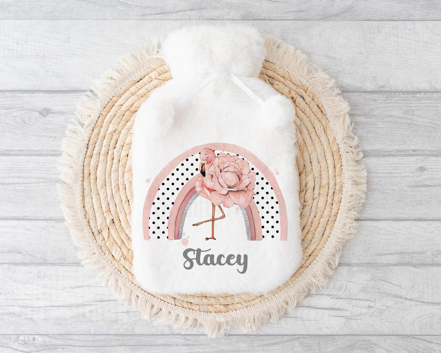 Flamingo Hot Water Bottle, Personalised Flamingo Gifts, Fluffy Hot Water Bottle, Valentine's Day Mother's Day Gifts