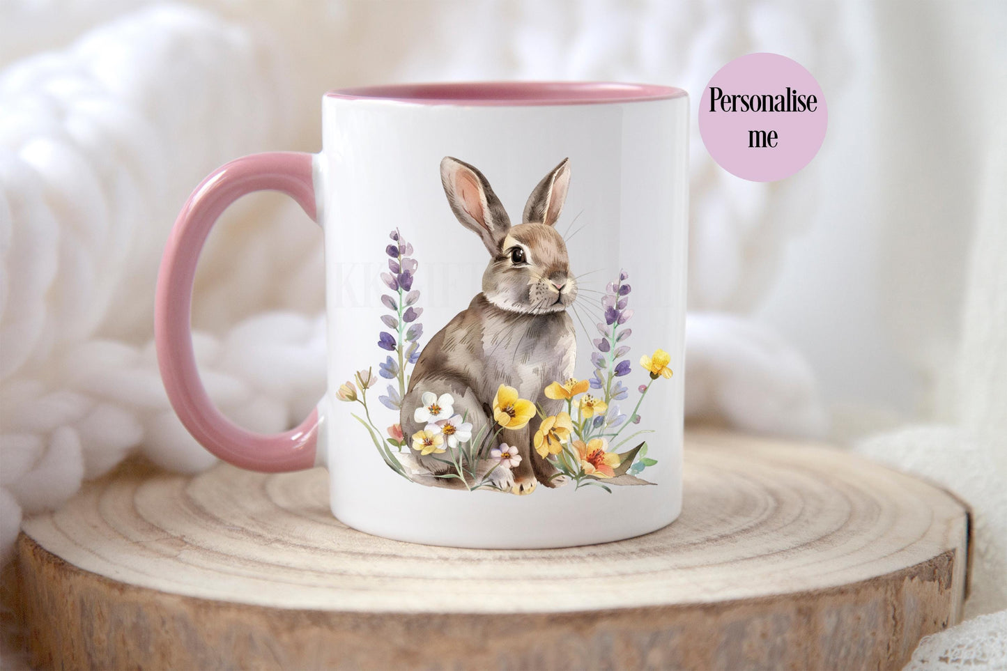 Floral Bunny Mug & Coaster, Personalised Rabbit Mug, Rabbit Lover Gifts