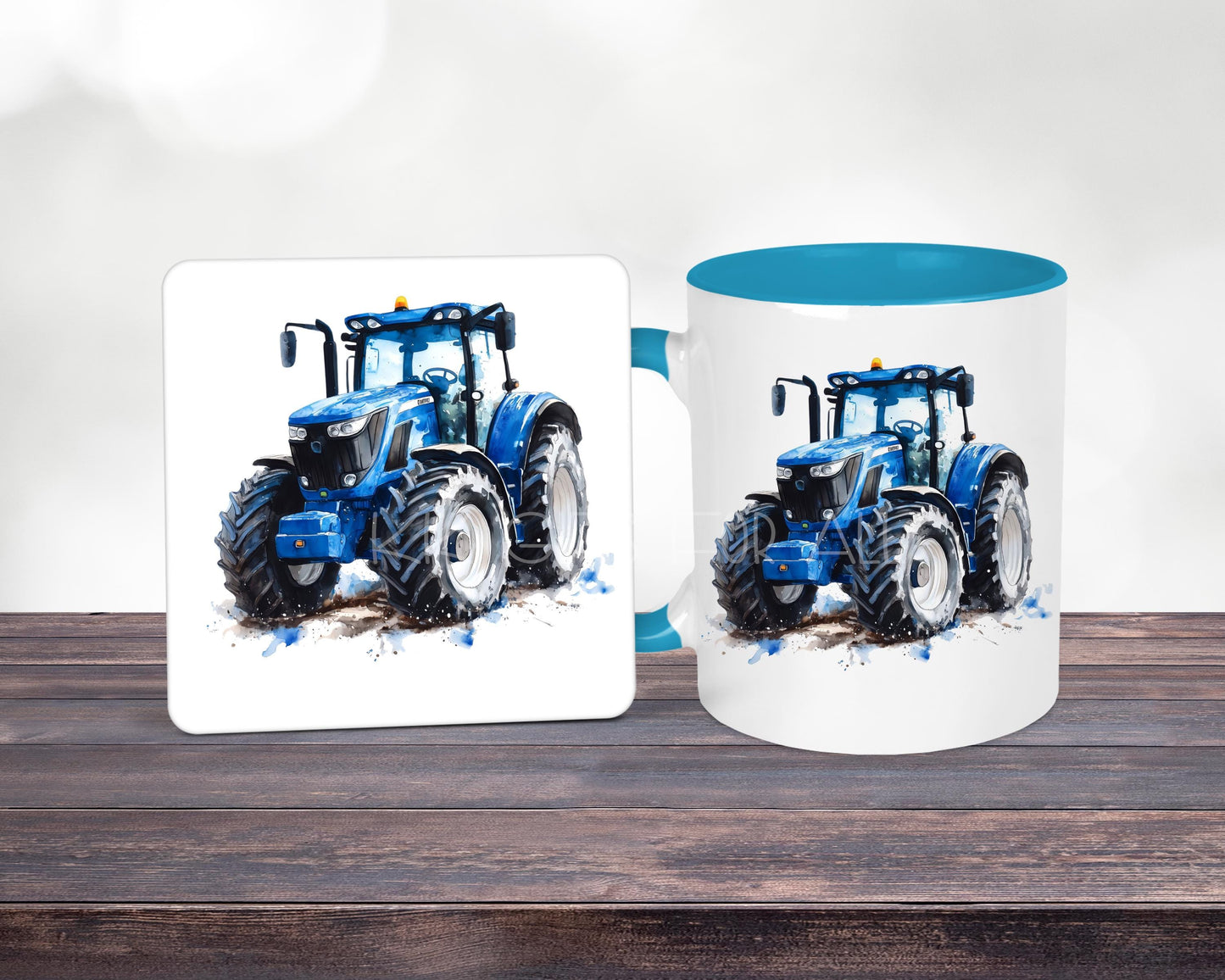 Personalised Blue Tractor Mug & Coaster Set, Farmer Gift