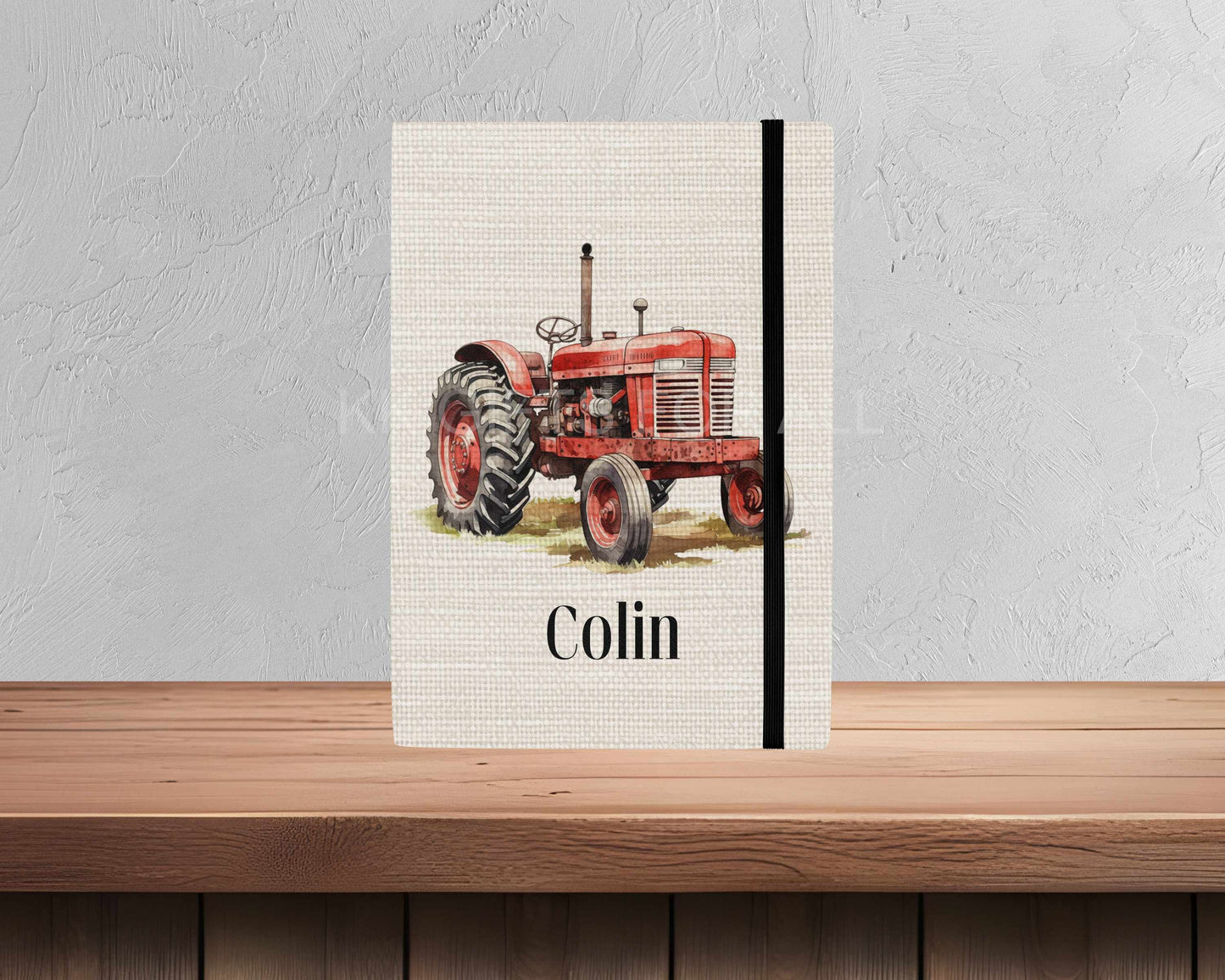 Vintage Tractor Notebook - A5 Lined Journal With Linen Cover & Reusable Notebook Cover