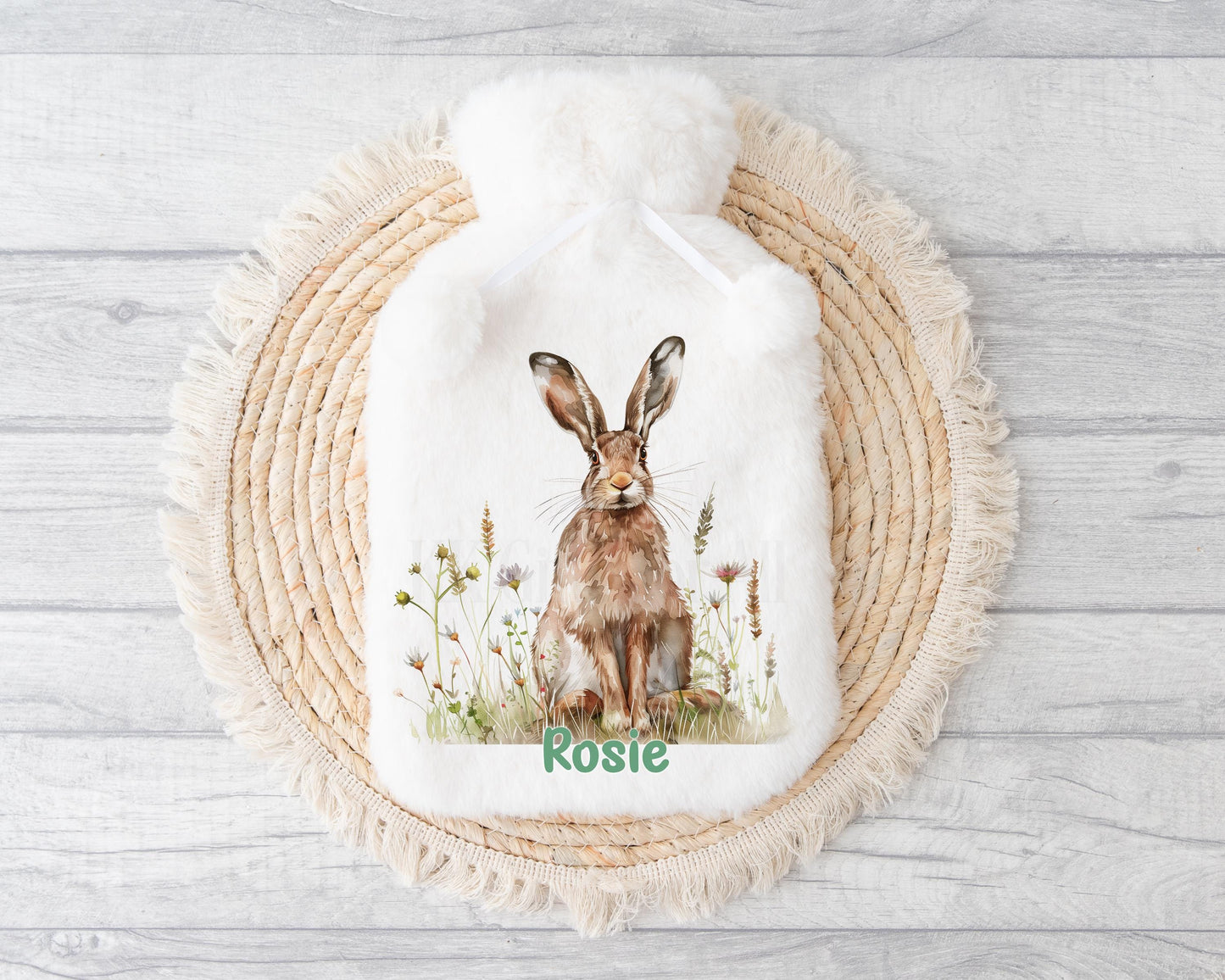 Hare Hot Water Bottle, Personalised Hare Gifts, Fluffy Hot Water Bottle, Valentine's Day Mother's Day Gifts