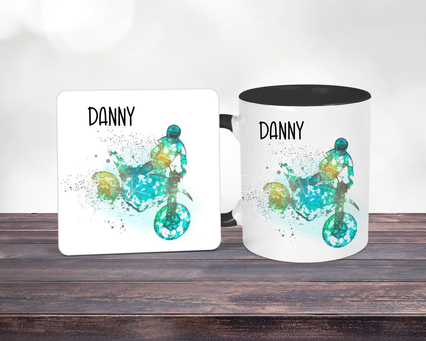 Personalised Motorcross Bike Mug & Coaster, Gift For Men - Dad Grandad Uncle Son Friend, Birthday Gift For Motorcross Biker