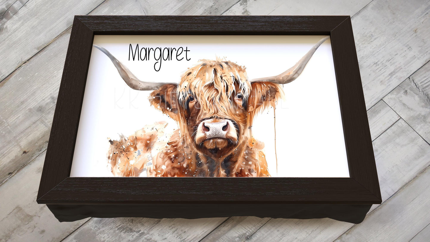 Highland Cow Lap Tray, Personalised Highland Cow Gifts, Brown Highland Cow