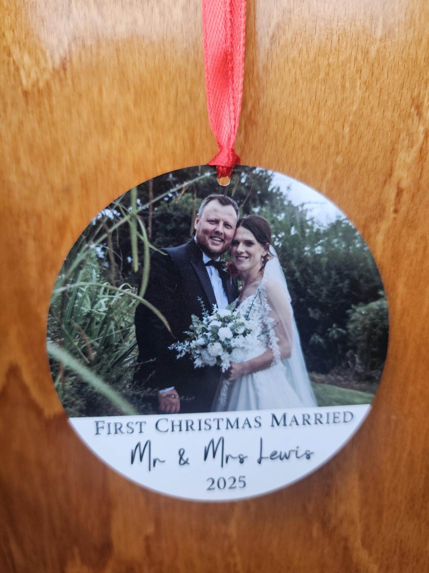 Personalised First Christmas Married Ornament, Newlywed Photo Keepsake, Bride & Groom Wedding Decoration