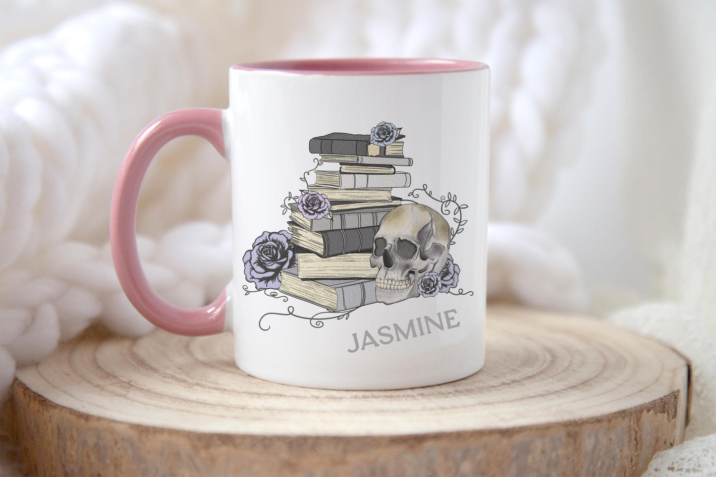 Personalised Skull & Books Mug: Gothic Dark Academia Gift